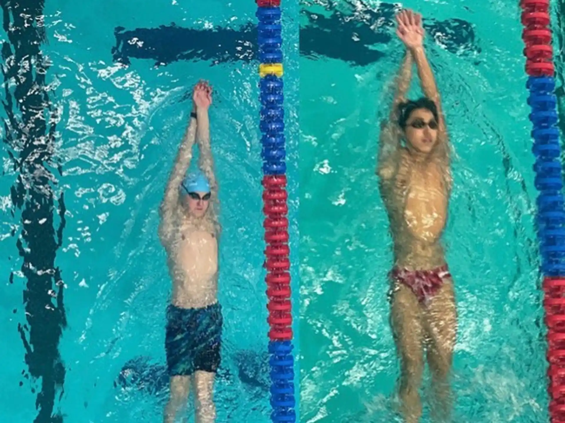 a couple of people in a pool