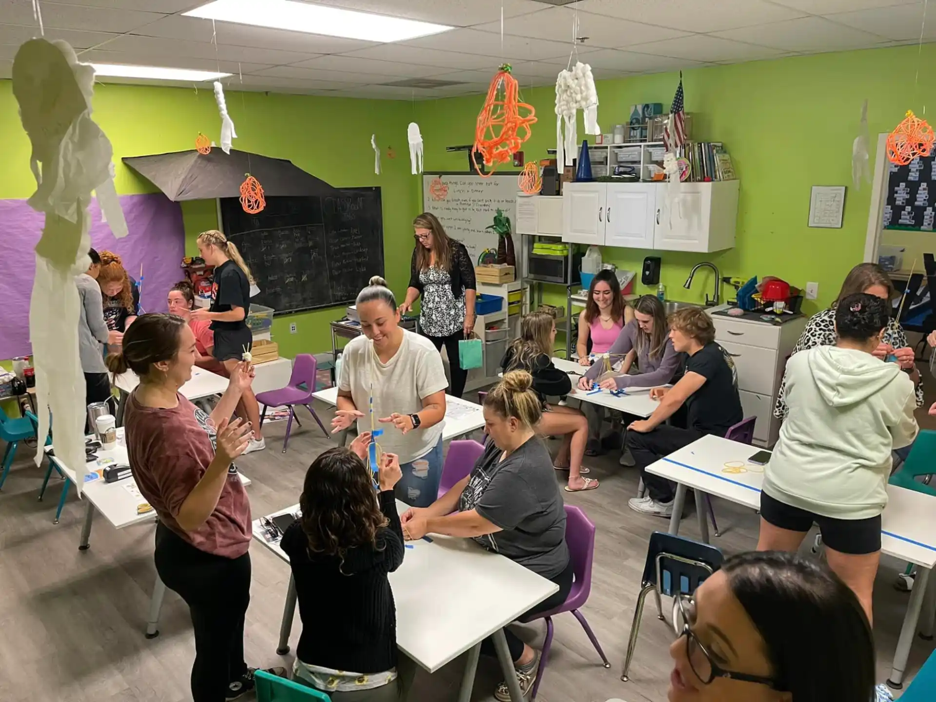 a group of people in a classroom