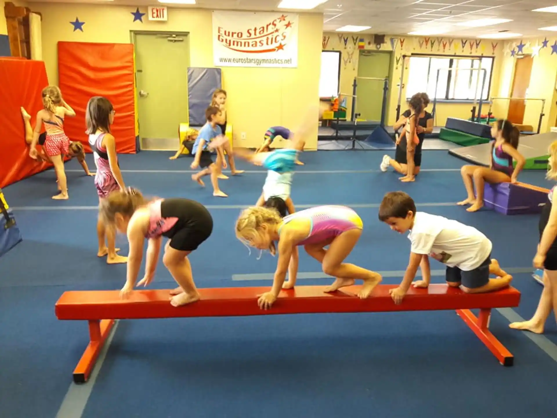 a group of children exercising