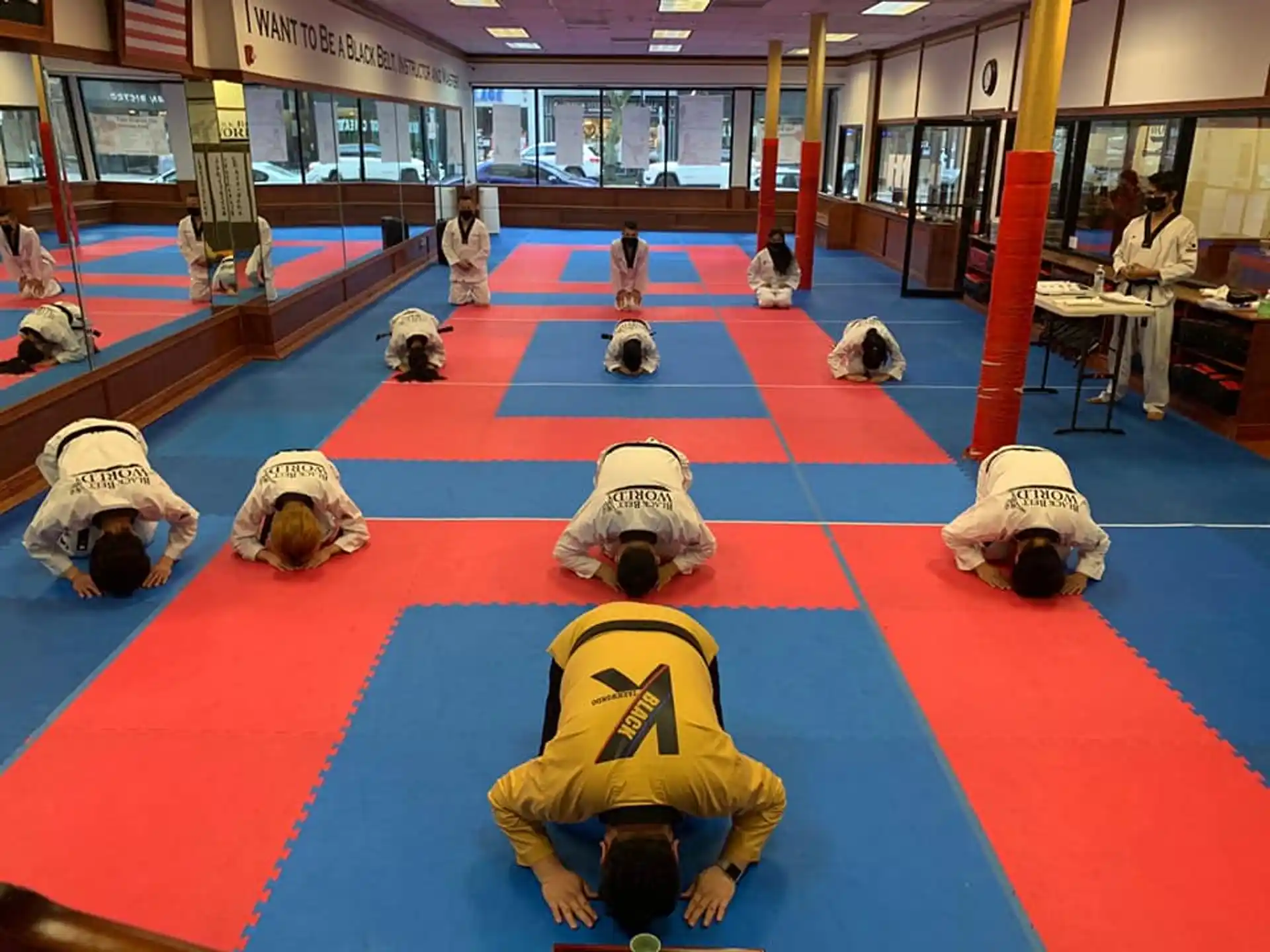 a group of people in a gym