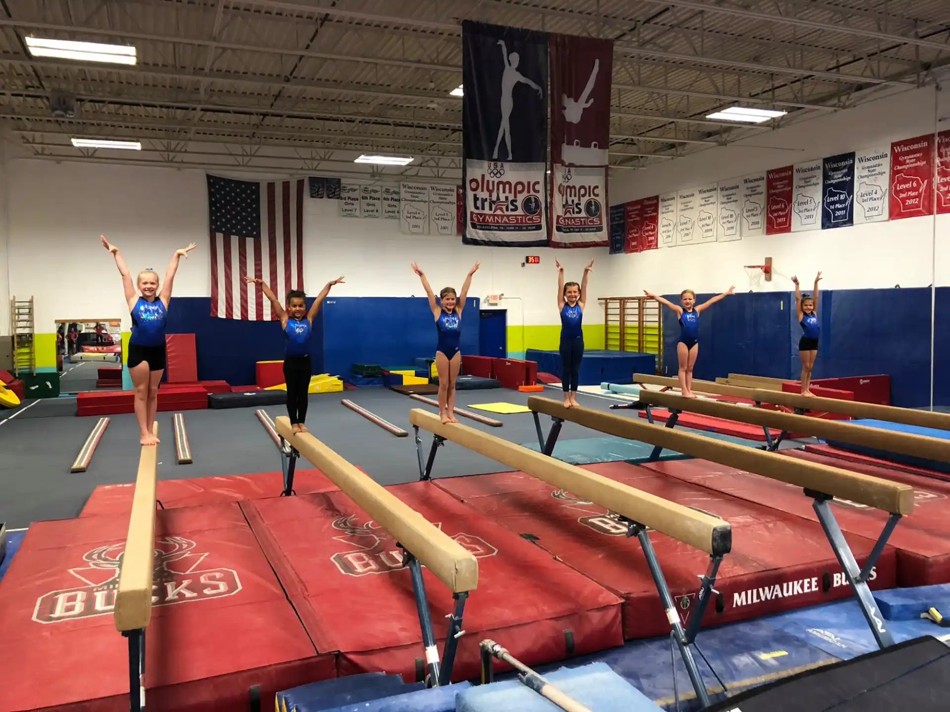 a group of people in a gym