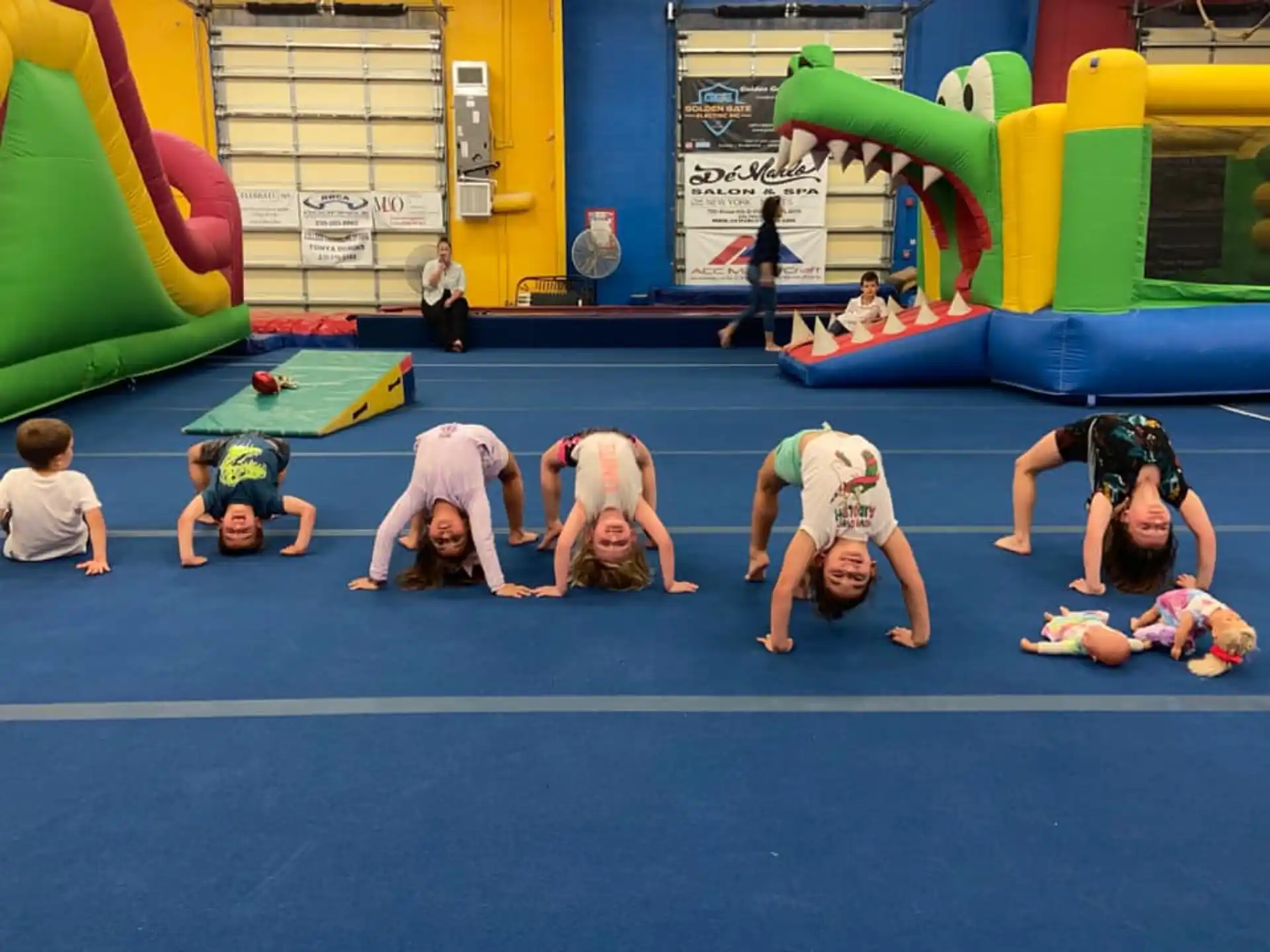 a group of people in a gym
