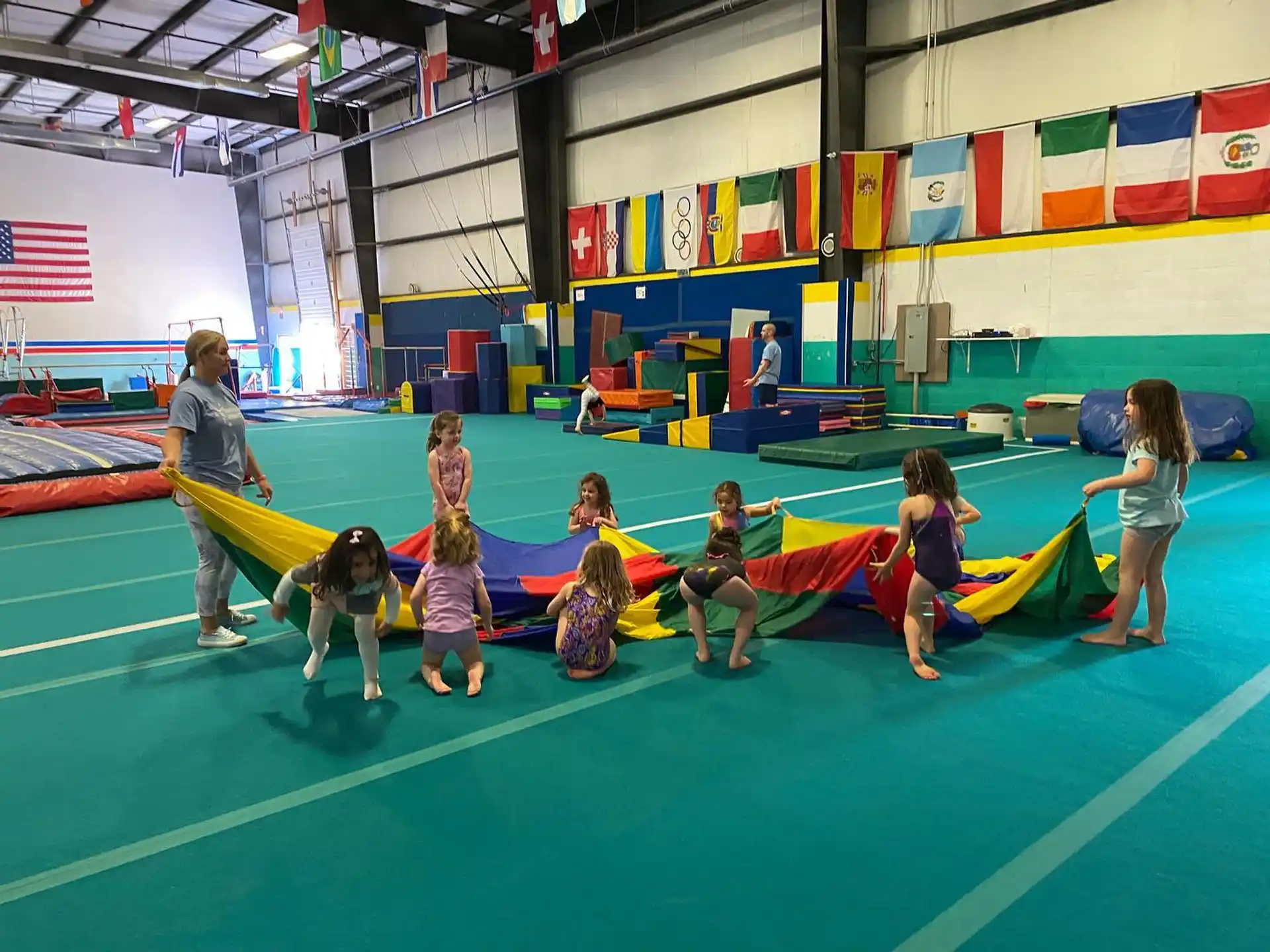 a group of people on a mat