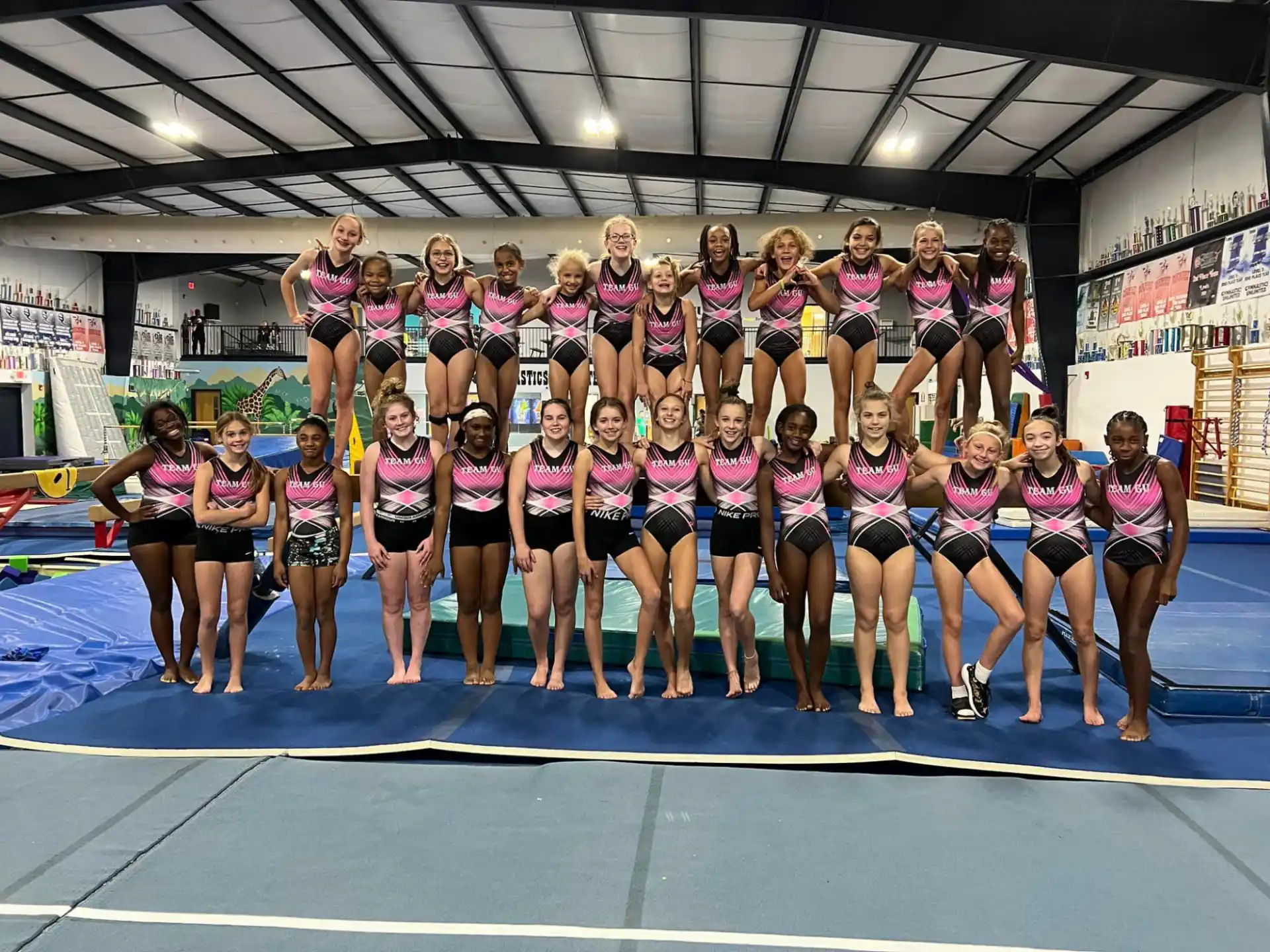 a group of women in a gym