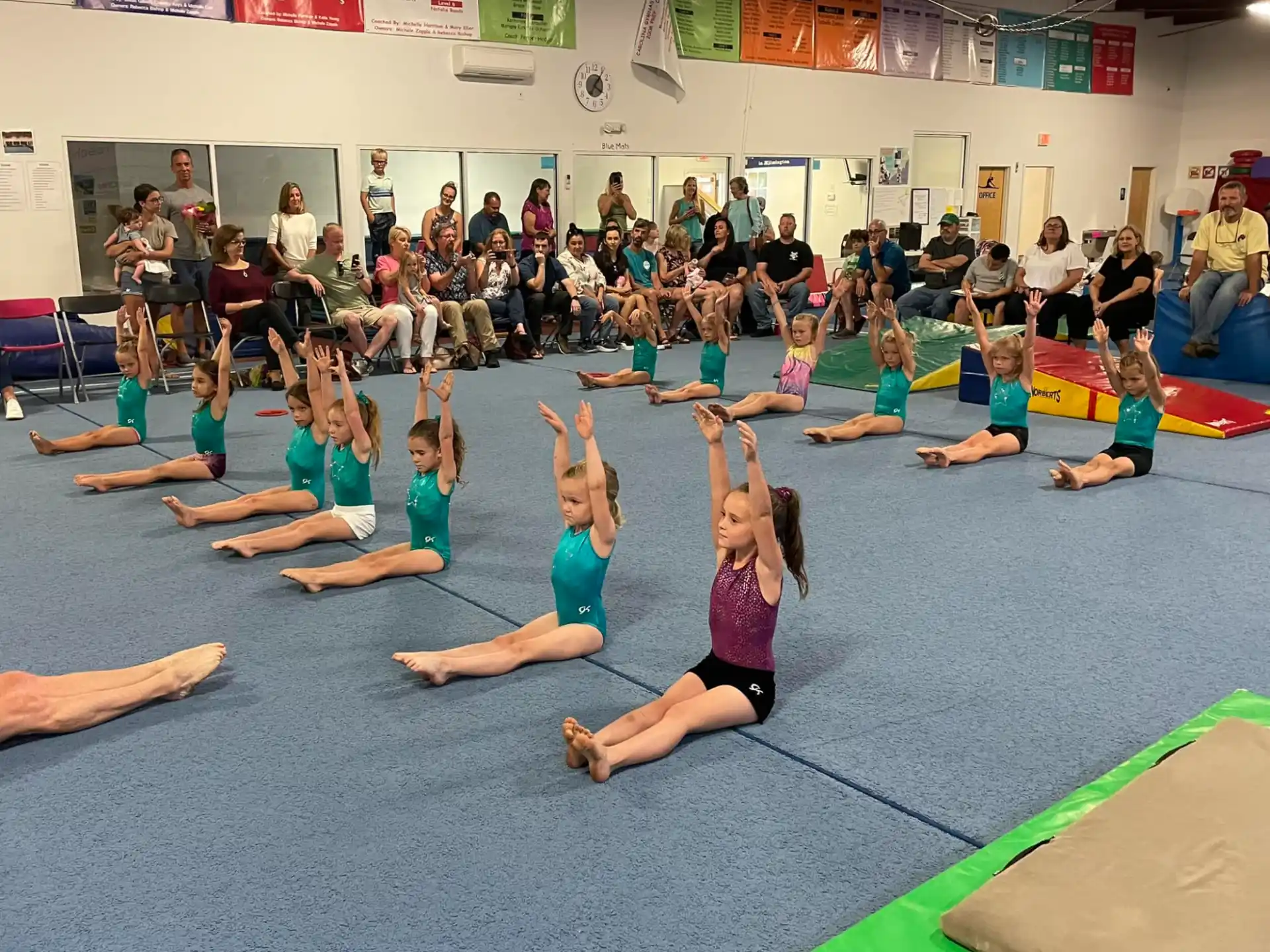 a group of people exercising