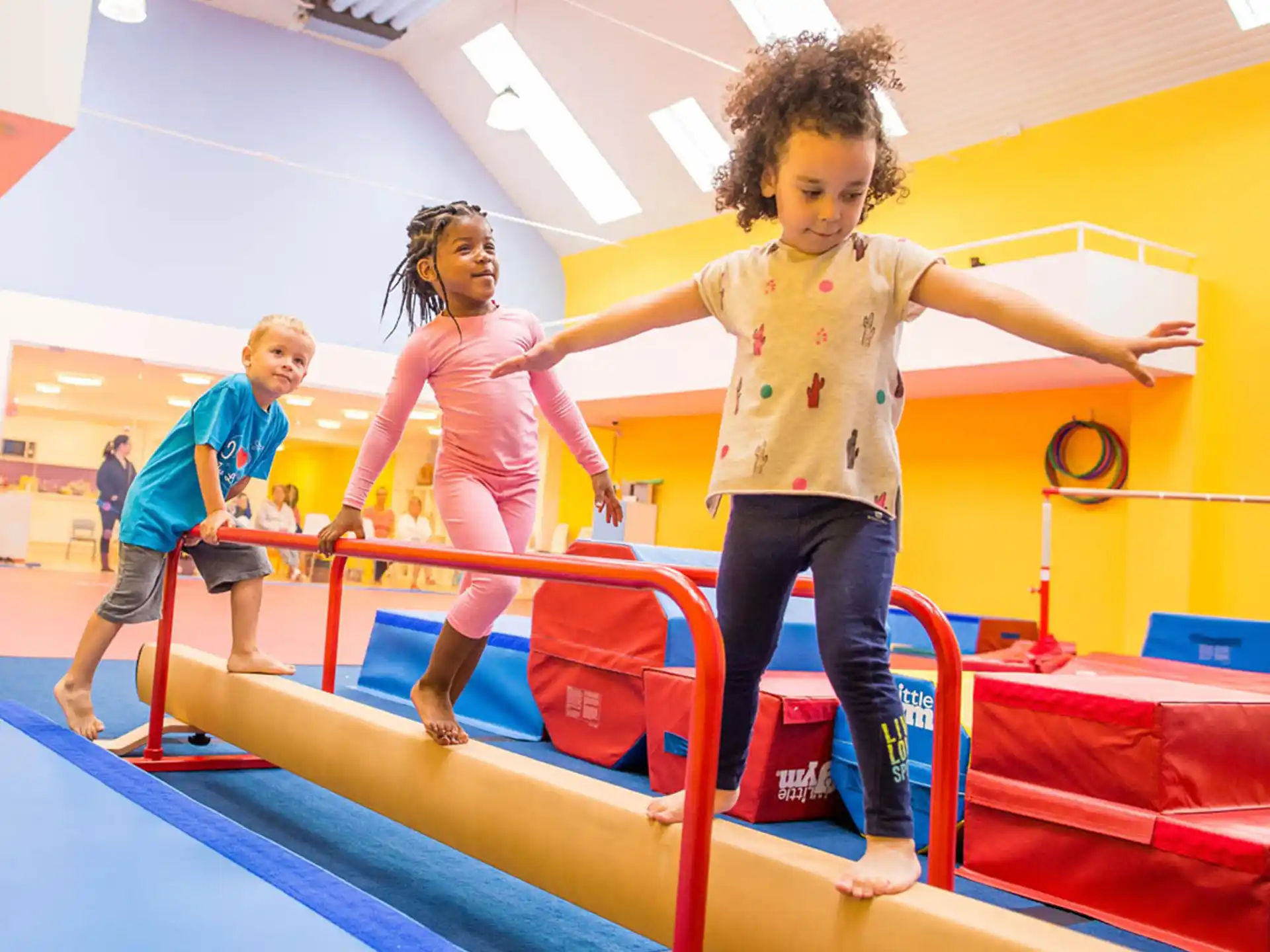 a group of children exercising