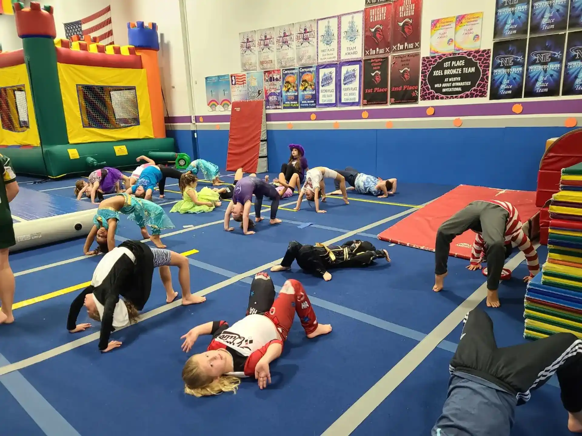 a group of people in a gym
