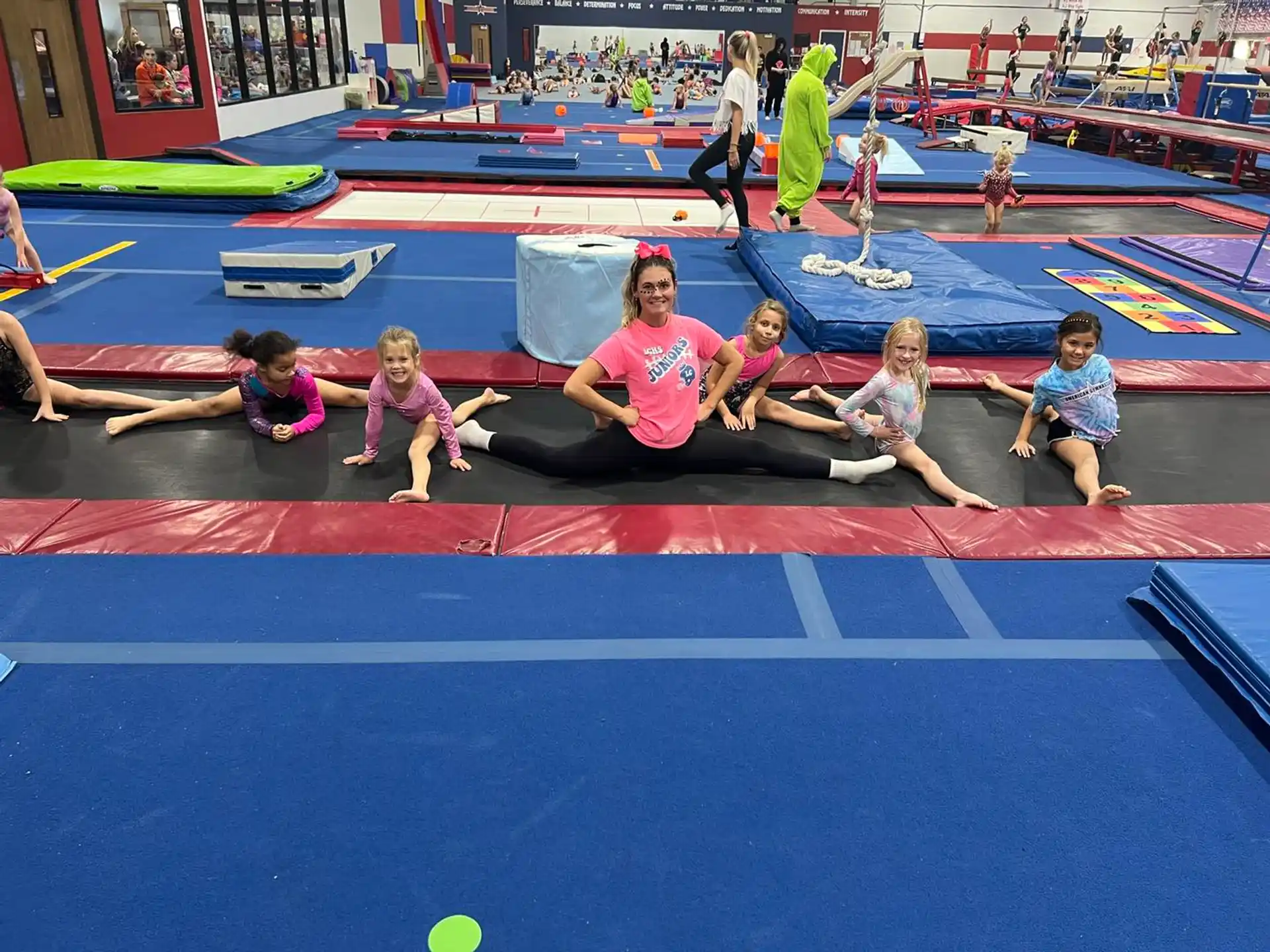 a group of people on a mat