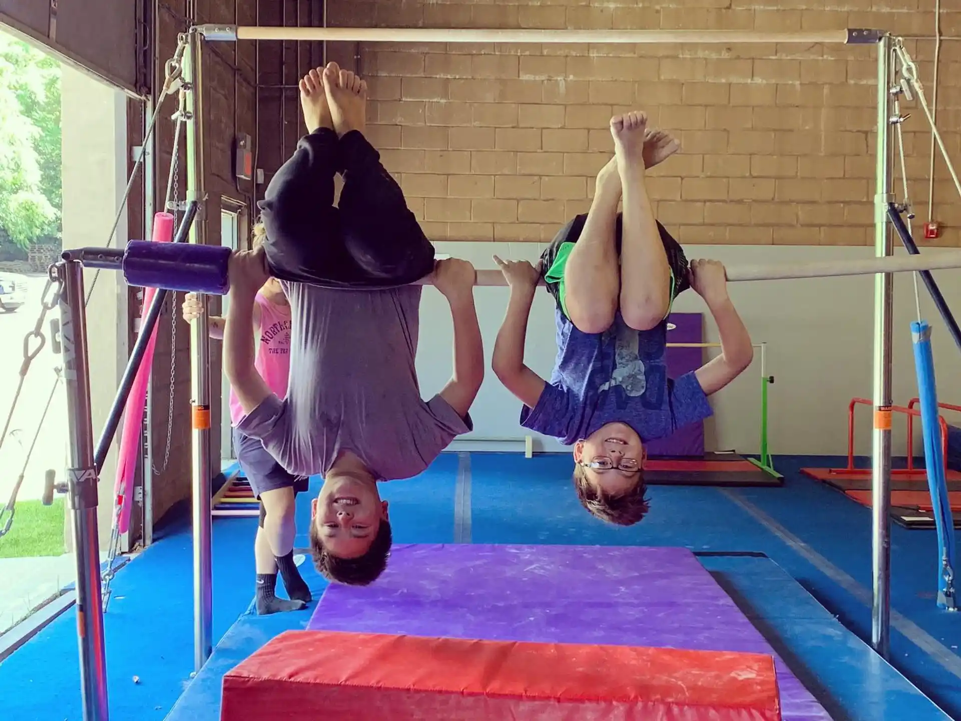 a group of people on a trampoline