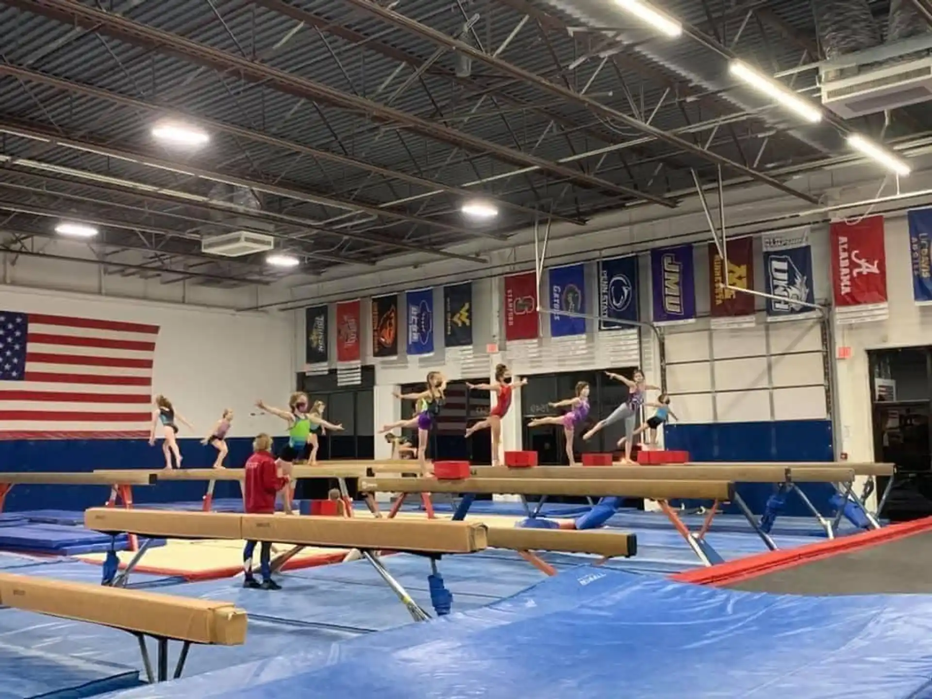 a group of people in a gym
