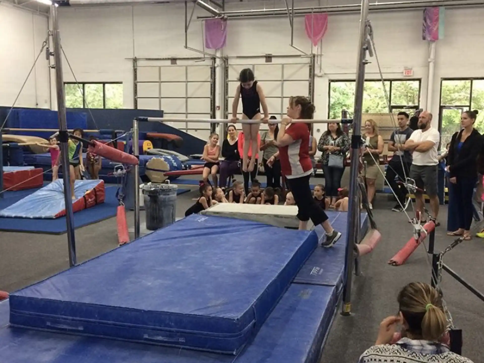 a group of people in a gym