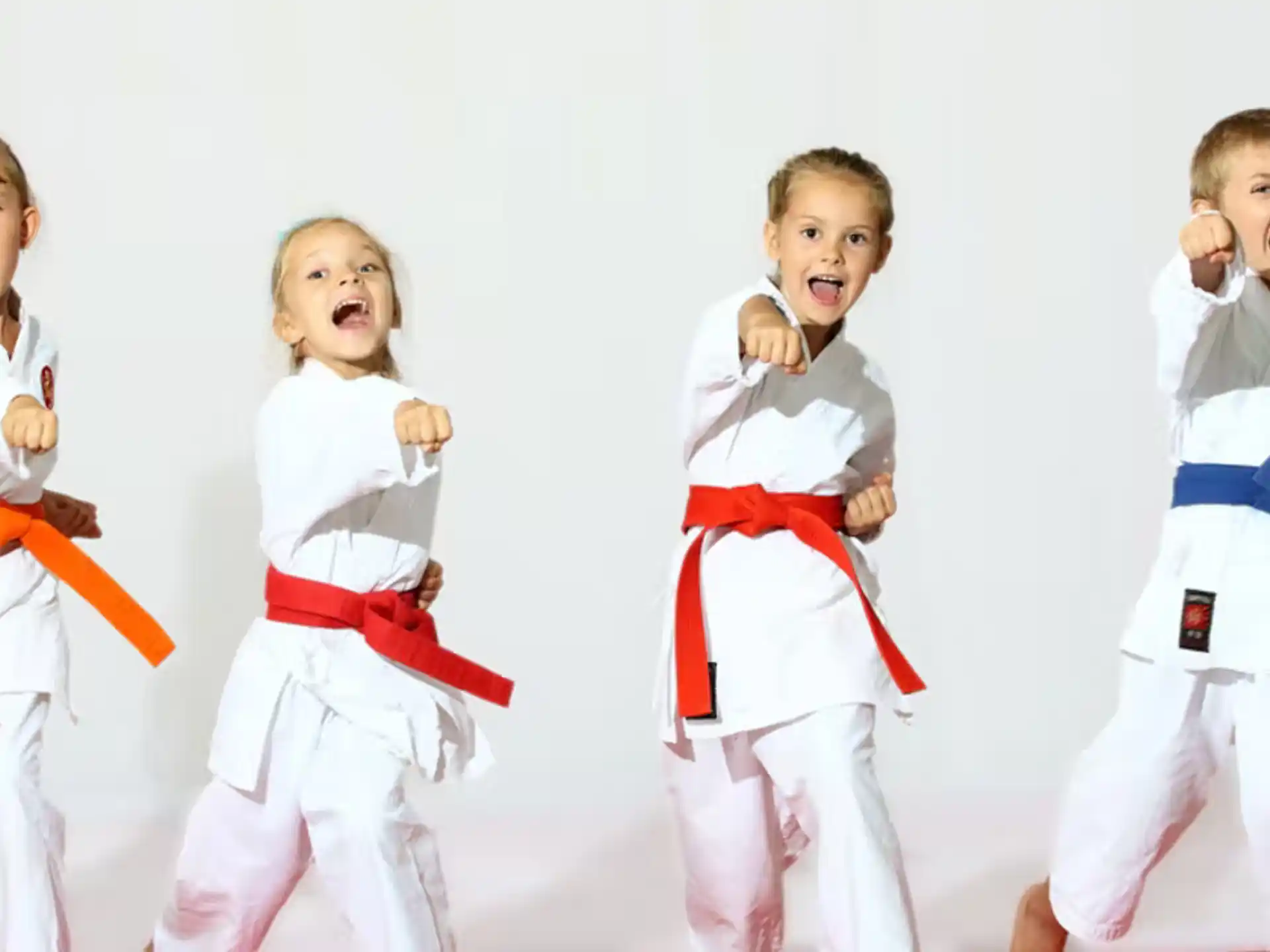 a group of children in karate uniforms