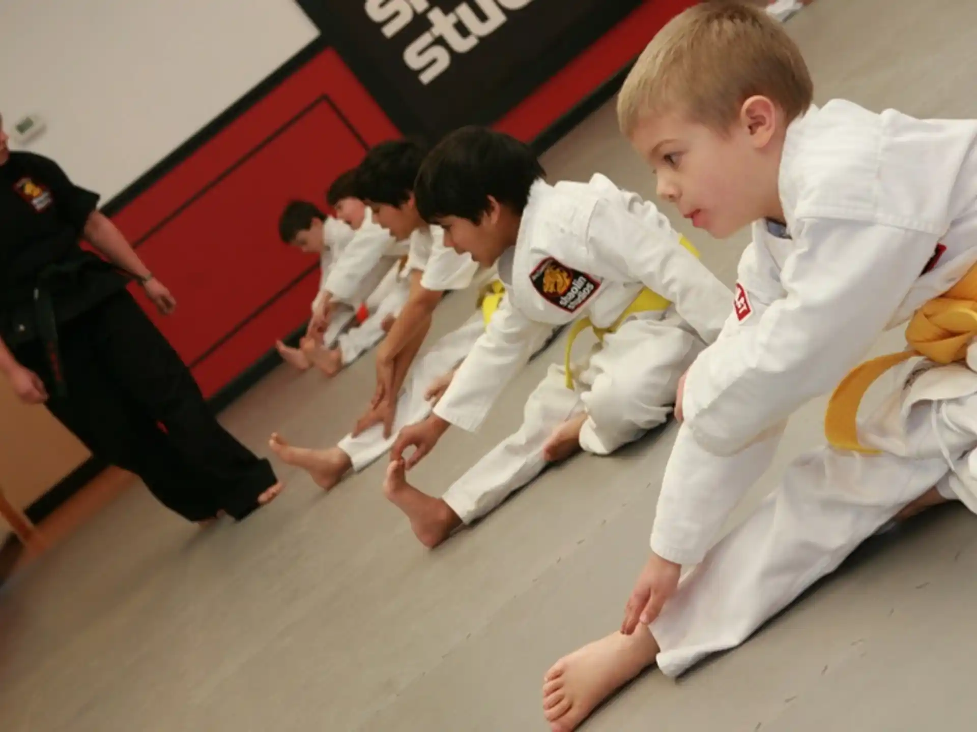a group of people in karate uniforms