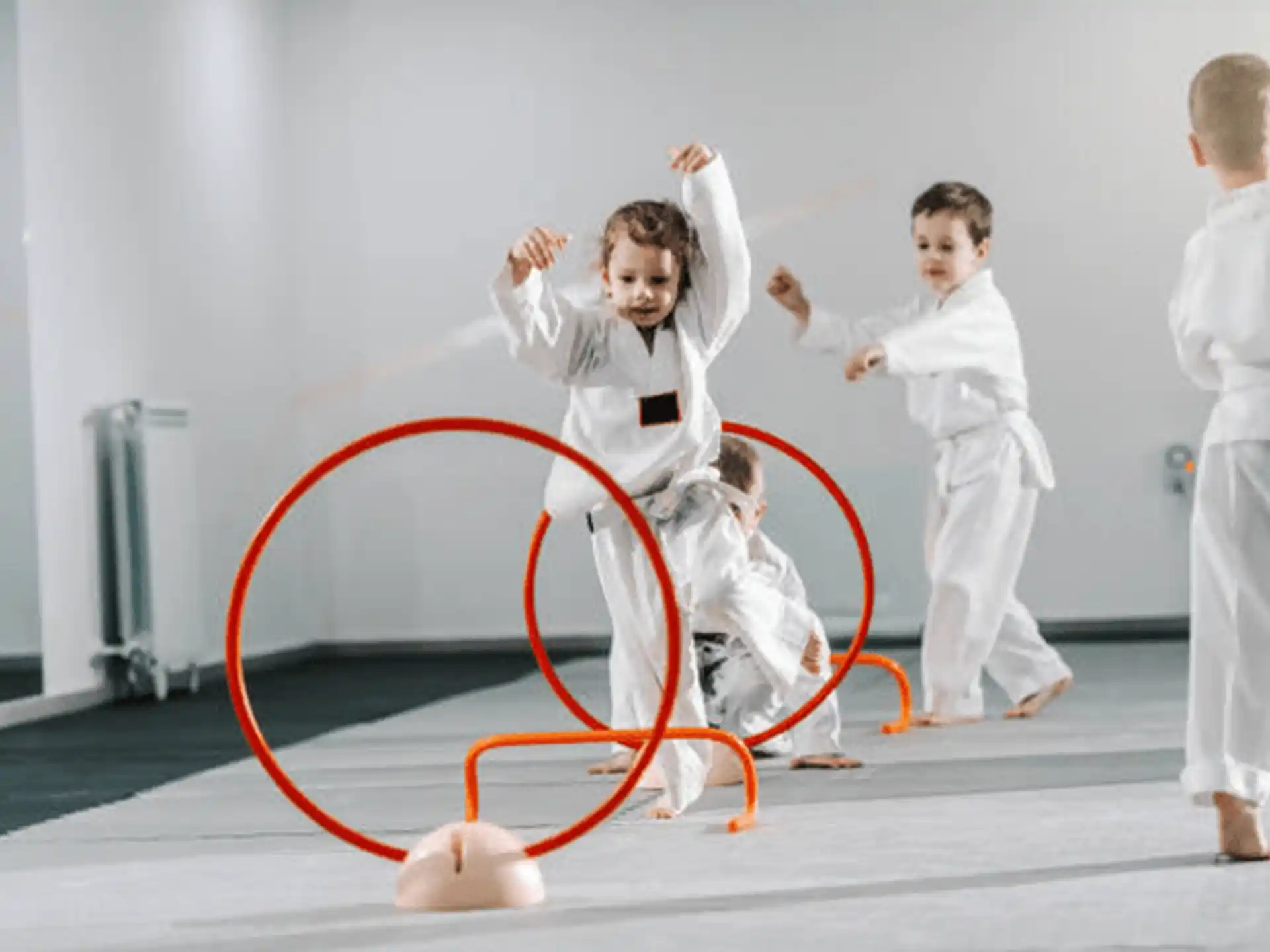 a group of kids in karate uniforms