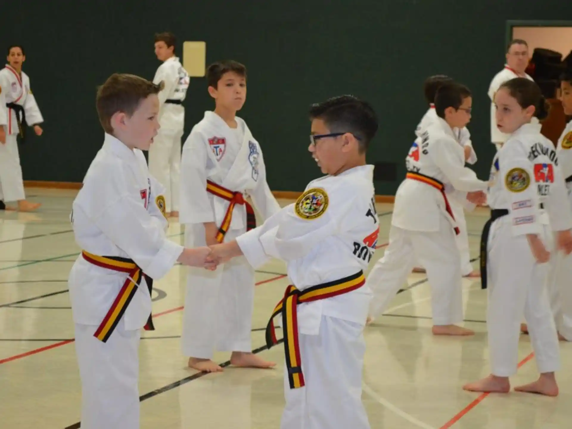 a group of boys in karate uniforms