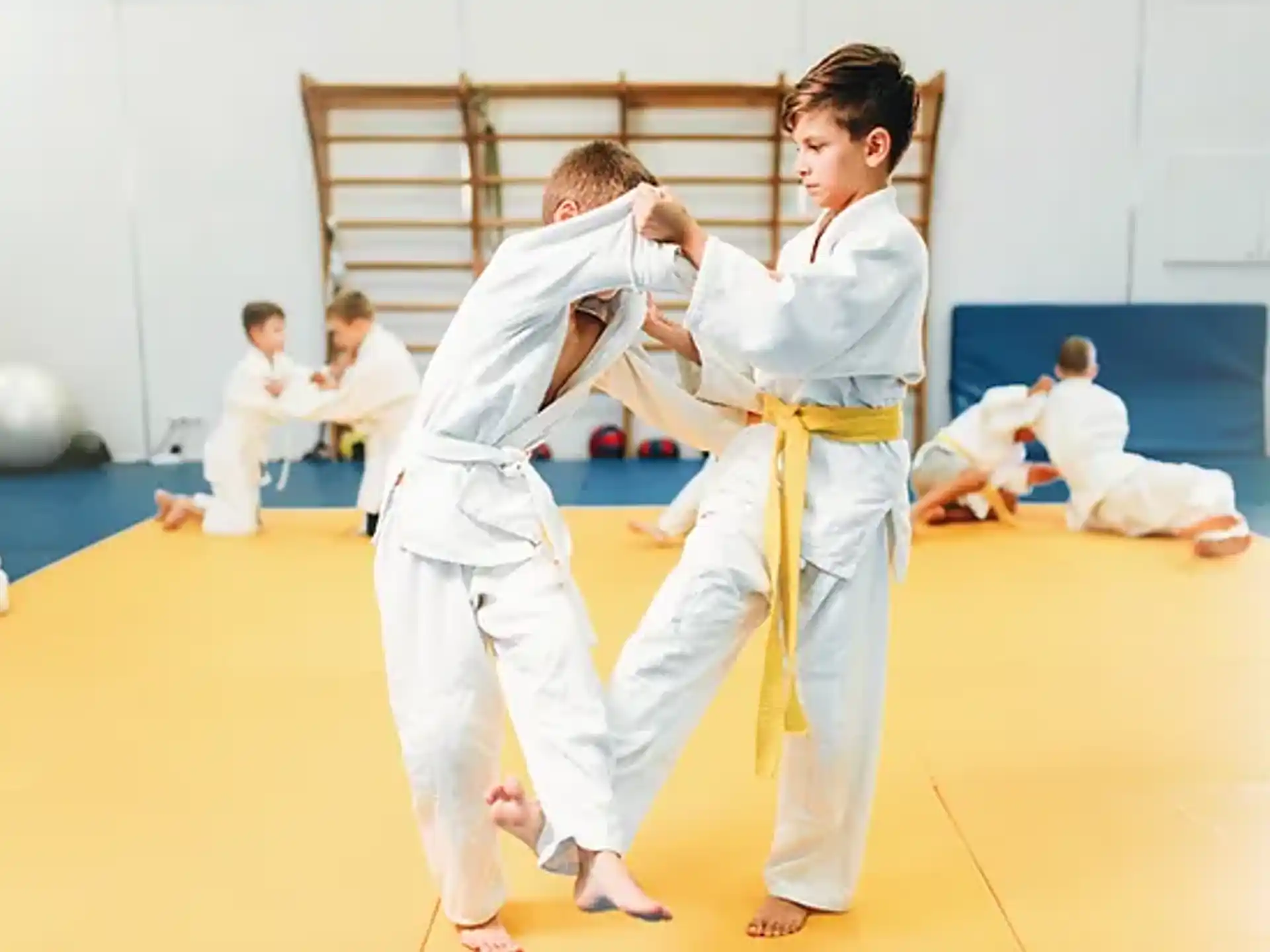 a group of people in karate uniforms