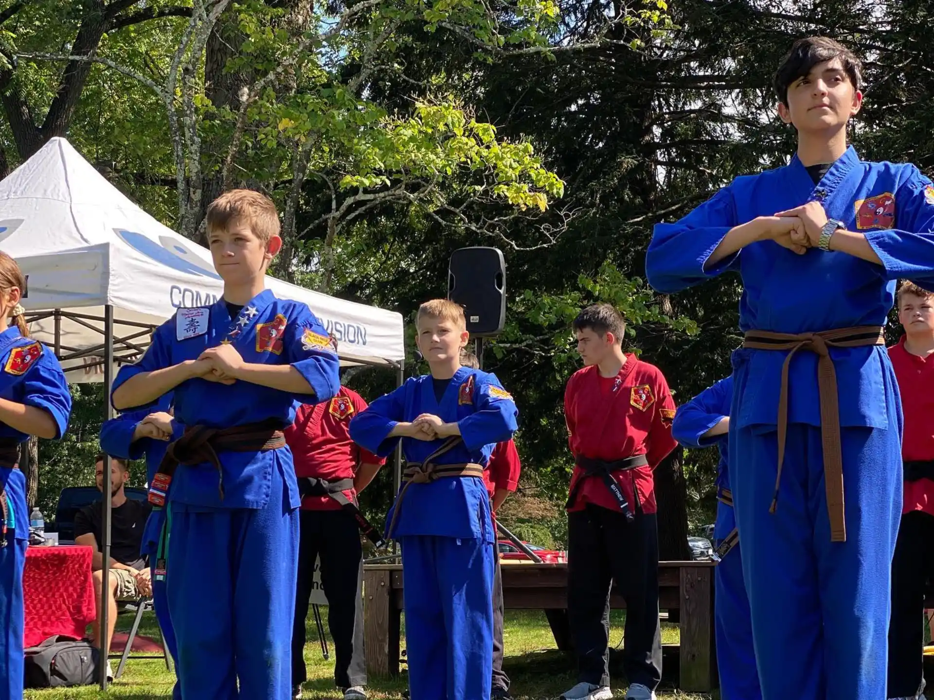 a group of people in blue robes
