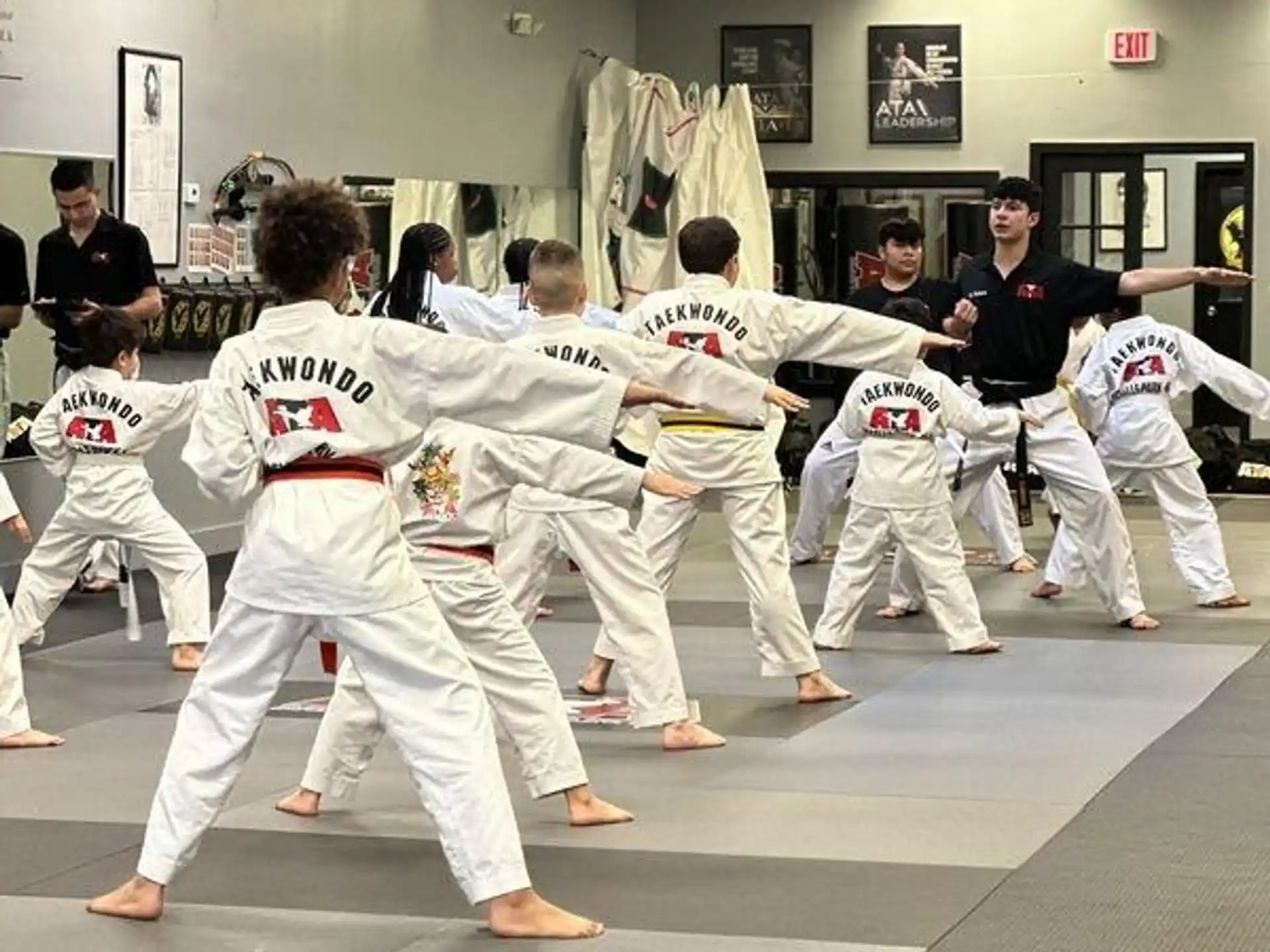 a group of people in karate uniforms