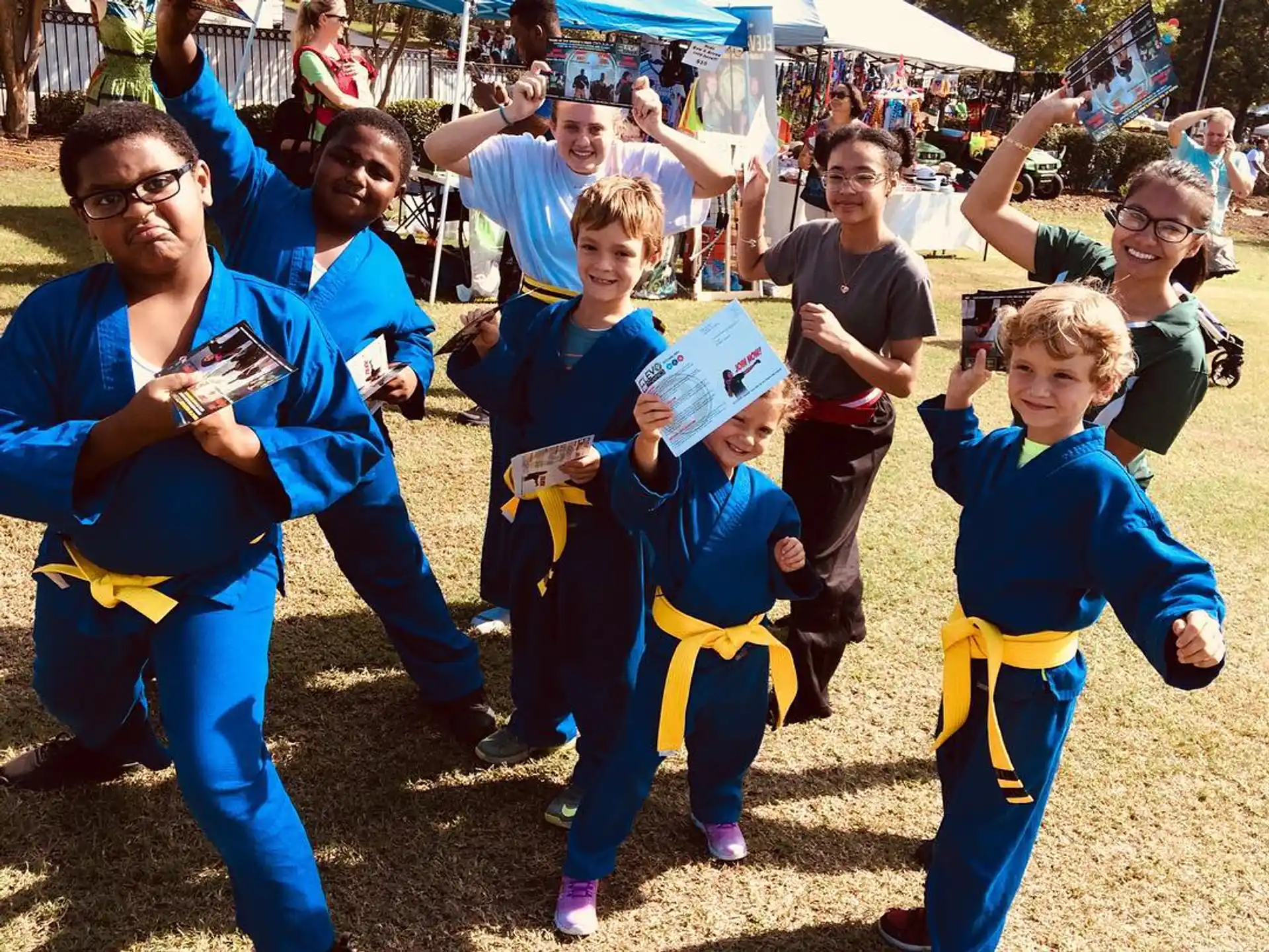 a group of people in blue uniforms