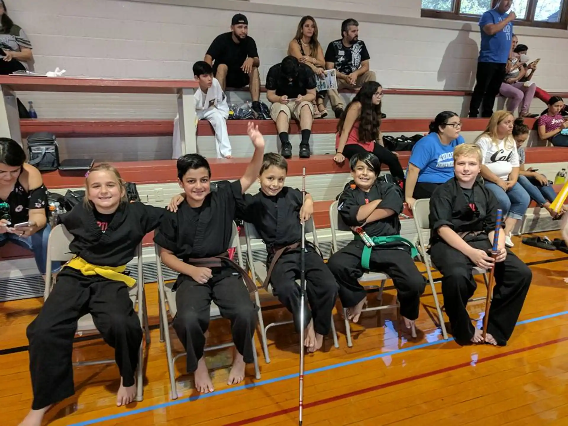 a group of people sitting in chairs