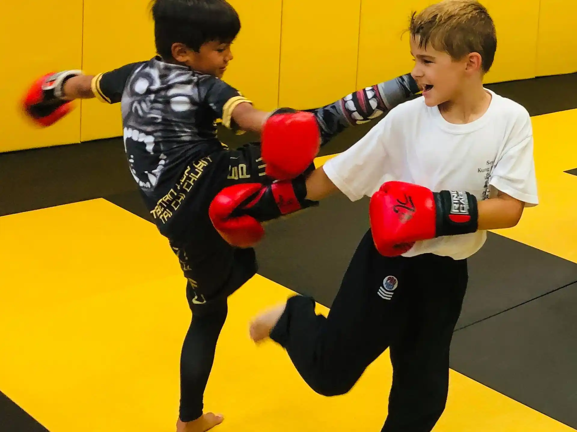 two boys in boxing gloves