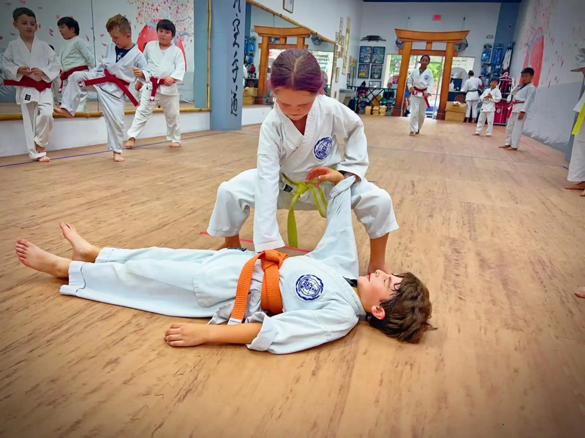 a group of people in karate uniforms