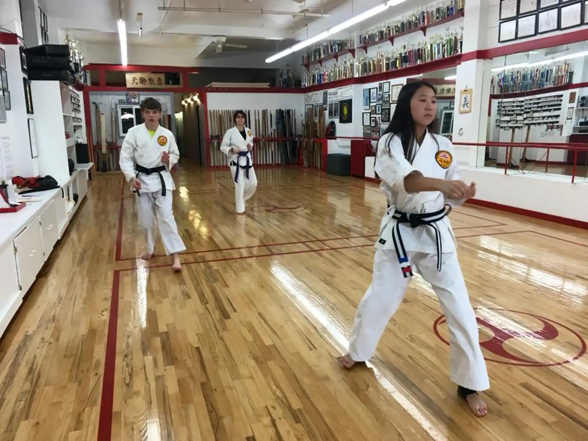 a group of people in karate uniforms