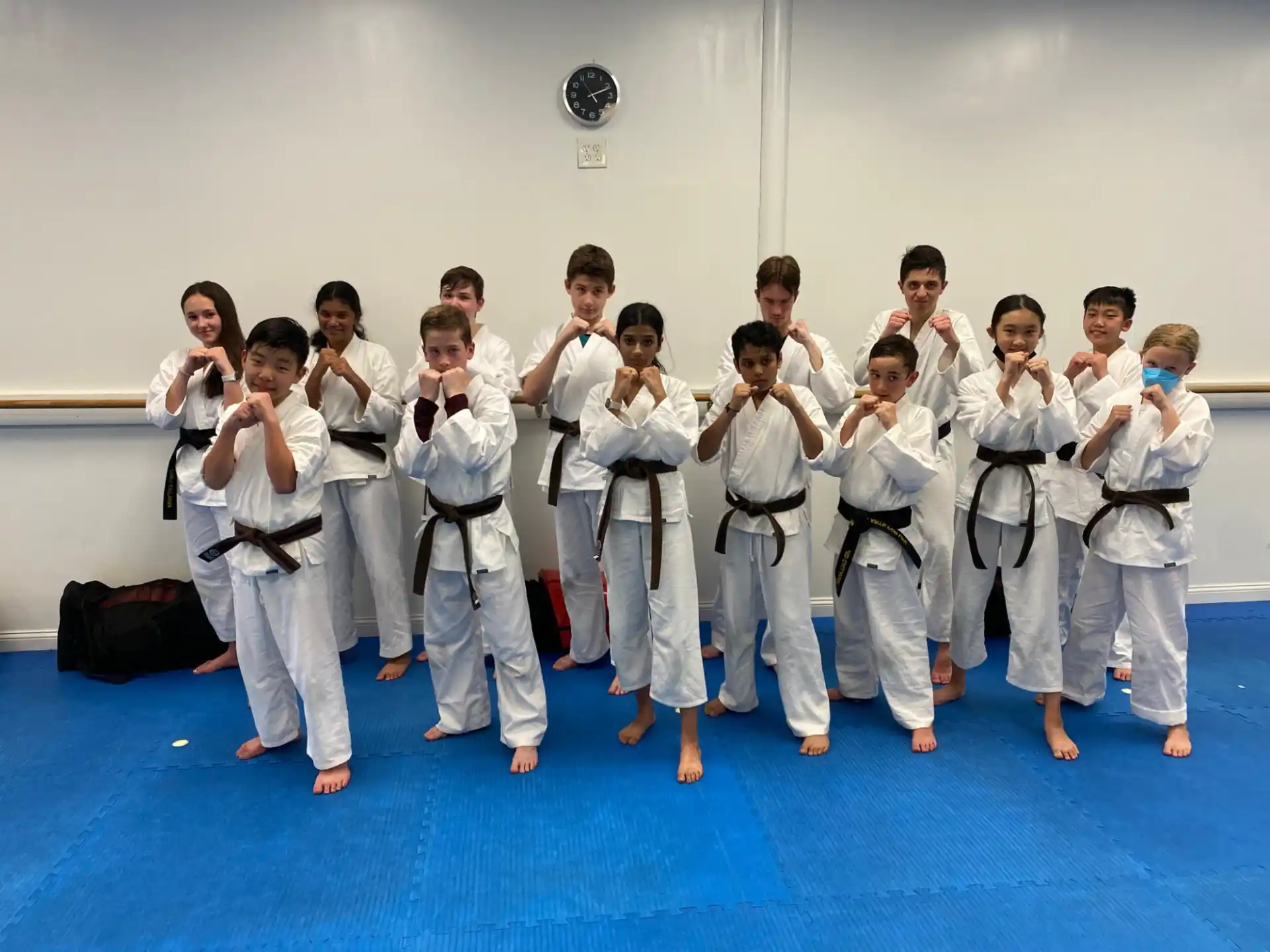 a group of people in karate uniforms