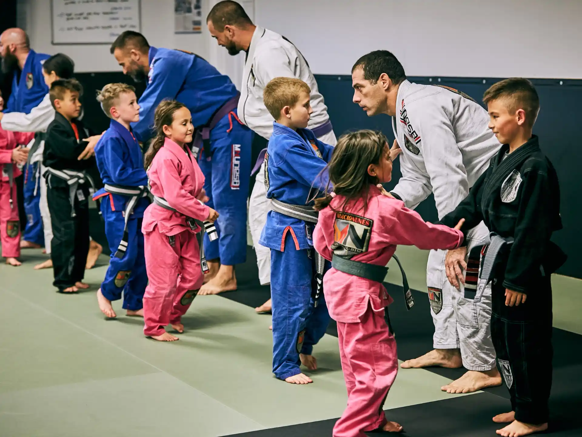a group of children in a karate class