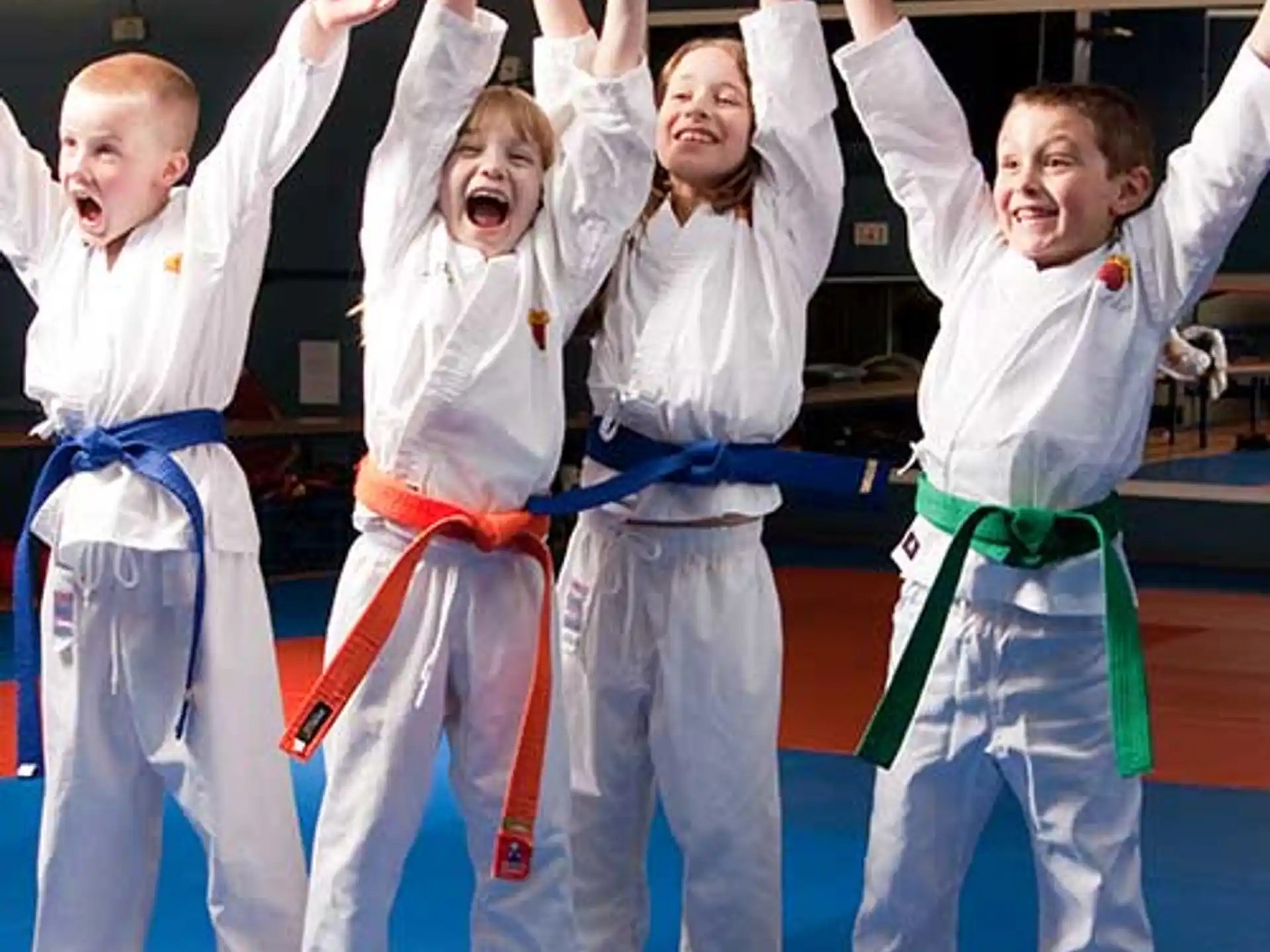 a group of people in karate uniforms
