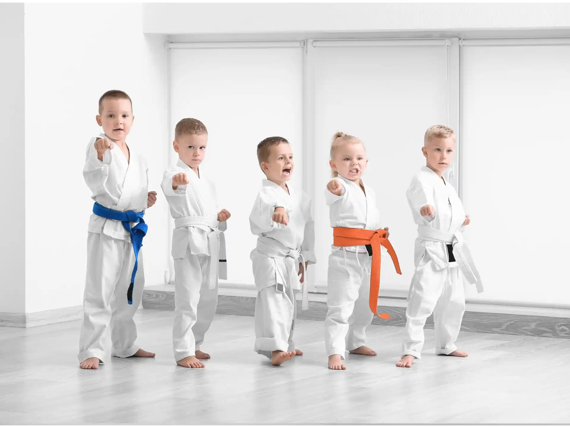 a group of kids wearing karate uniforms