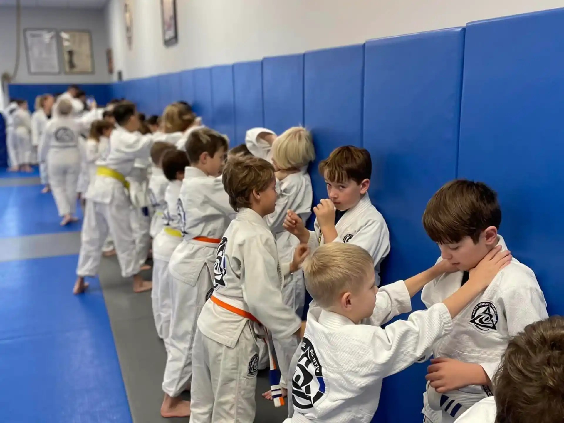 a group of children in karate uniforms