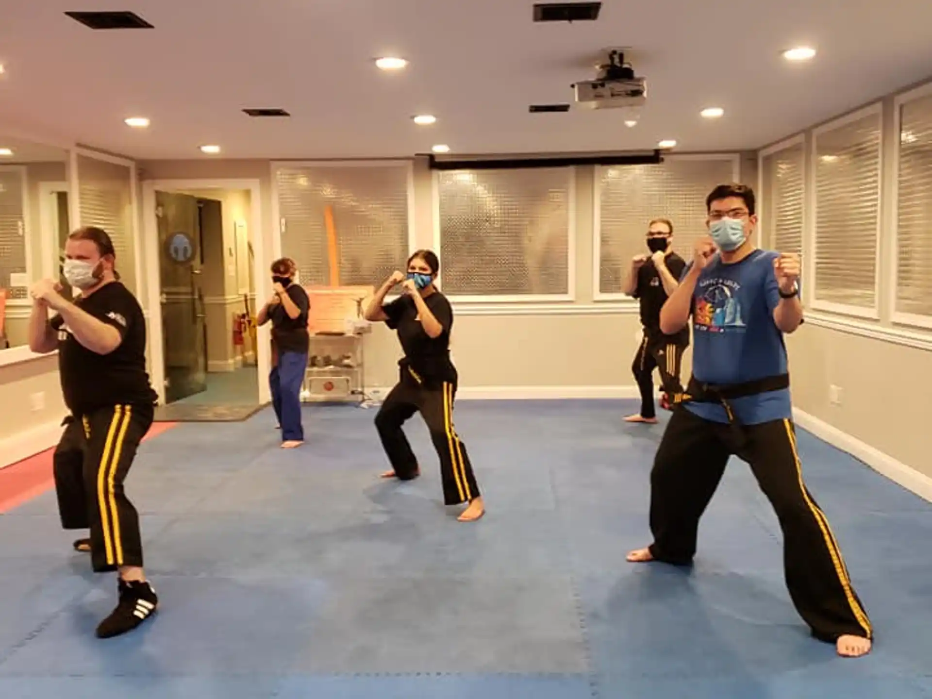 a group of people in a room