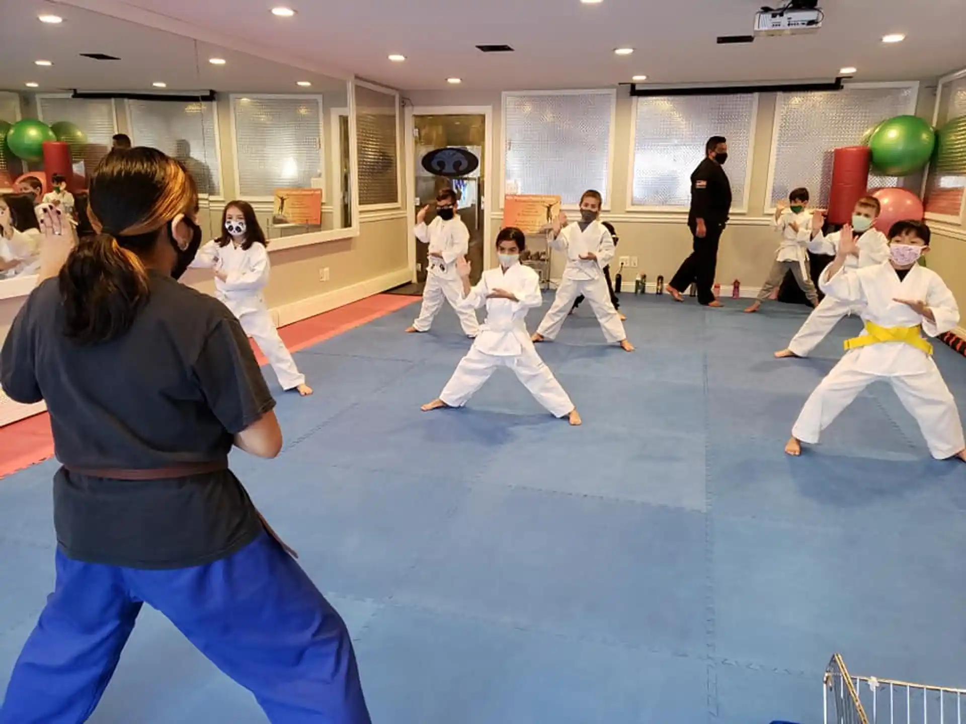a group of people in karate uniforms