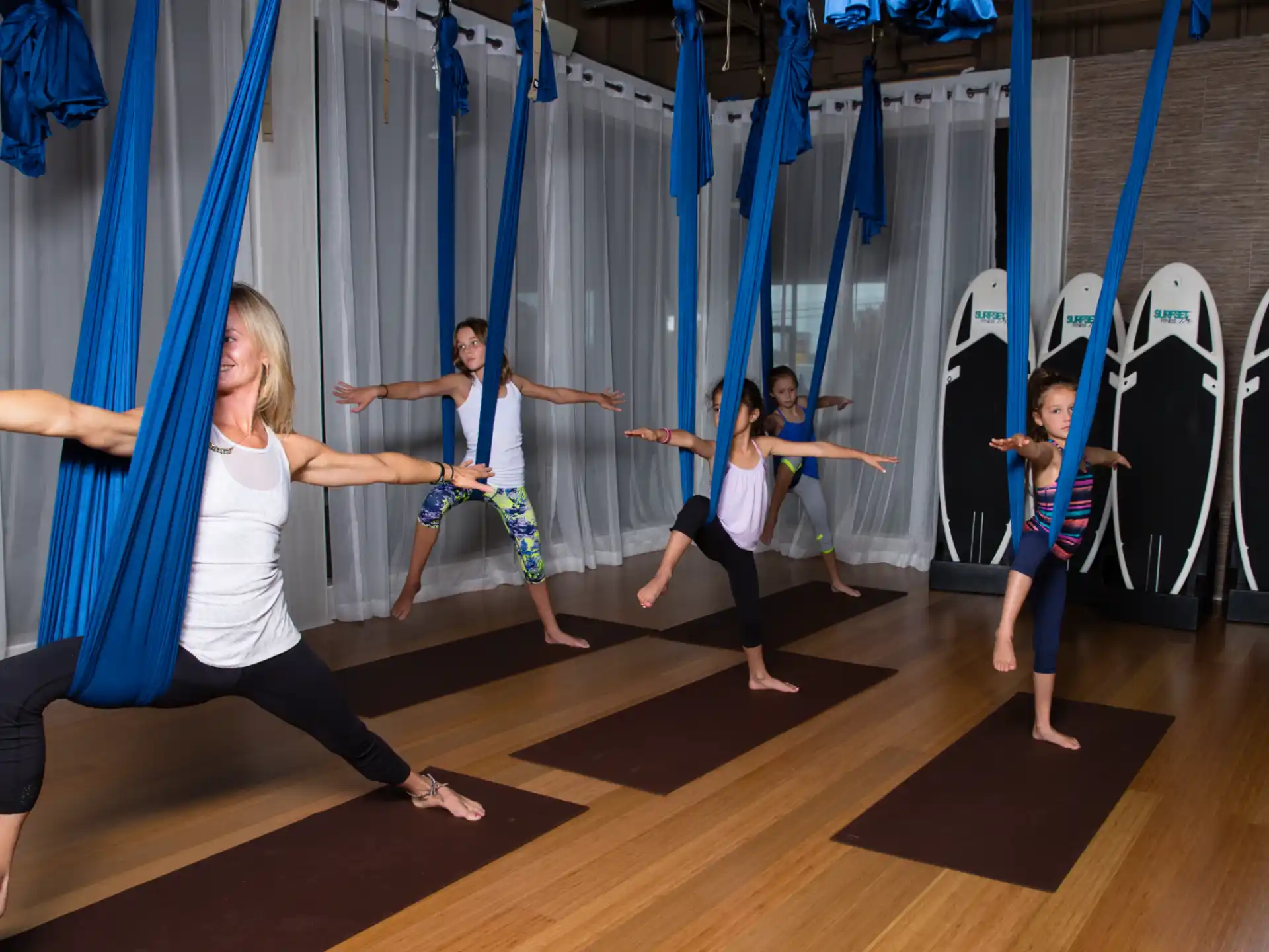 a group of people exercising