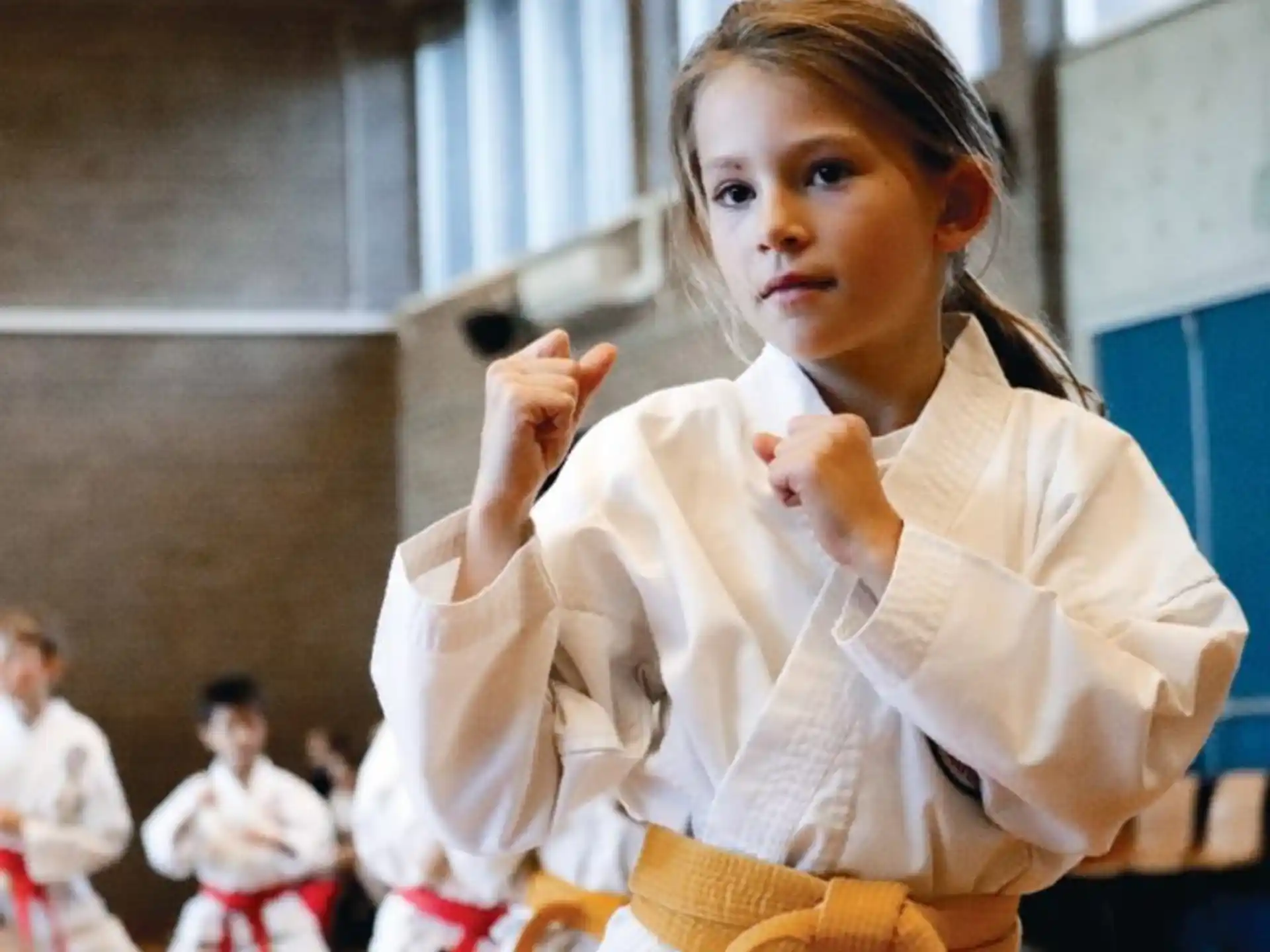 a young girl in a karate uniform