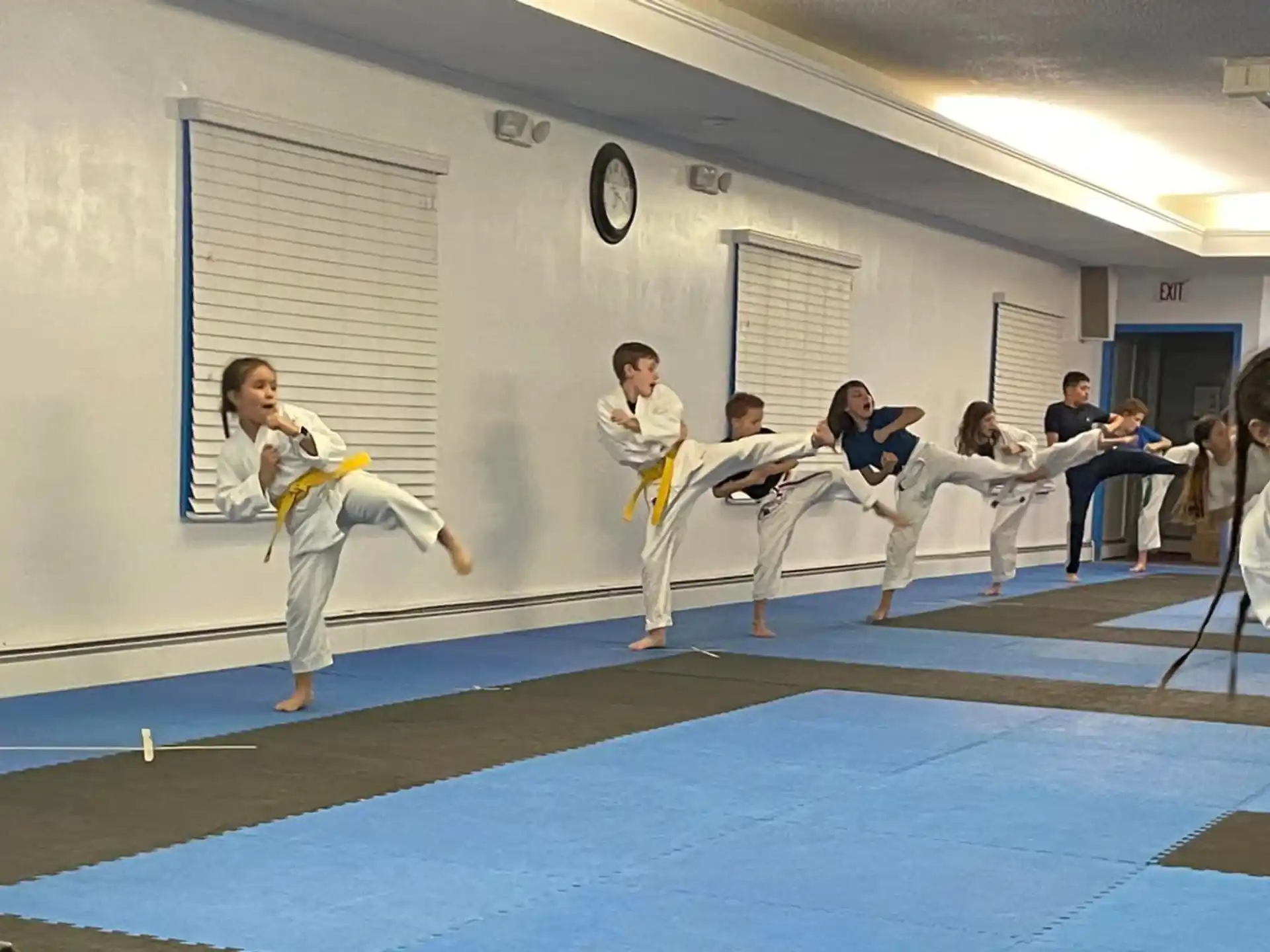 a group of people in karate uniforms