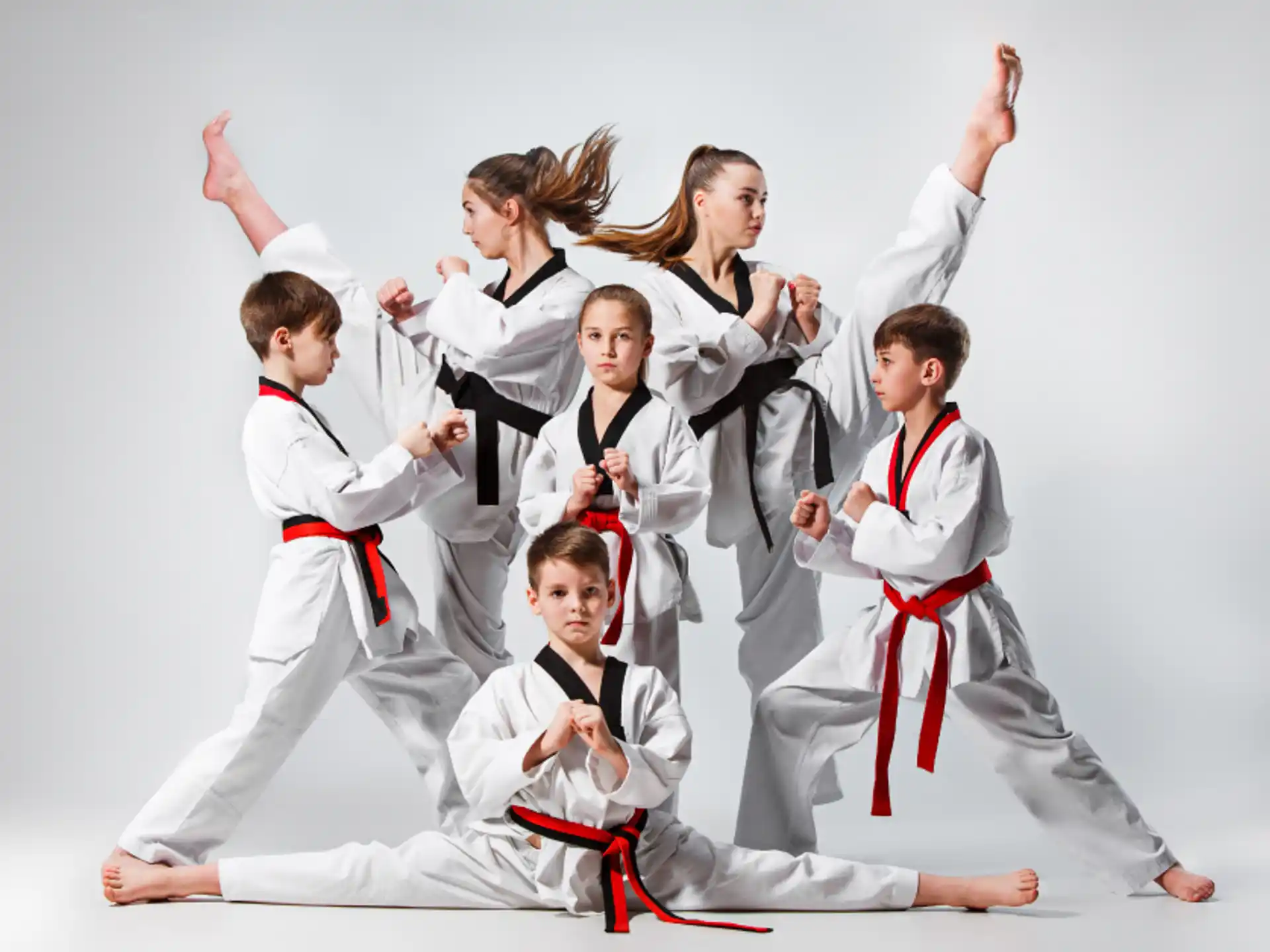 a group of people in karate uniforms