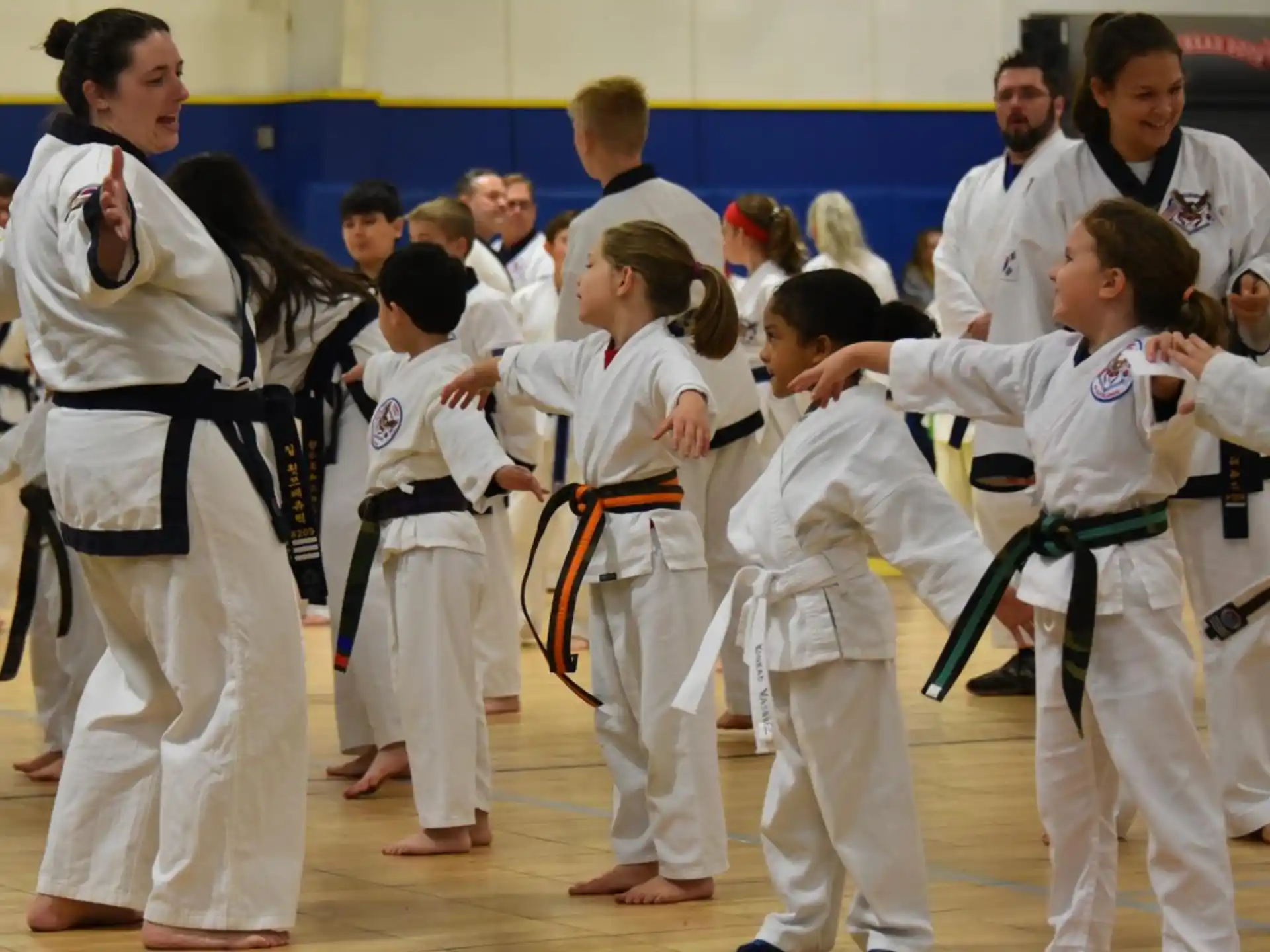 a group of people in karate uniforms