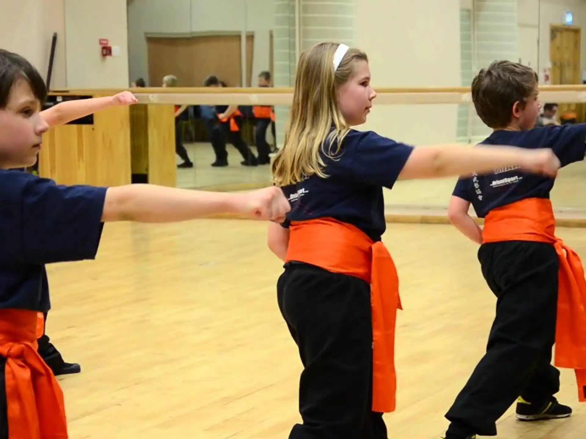 a group of children exercising
