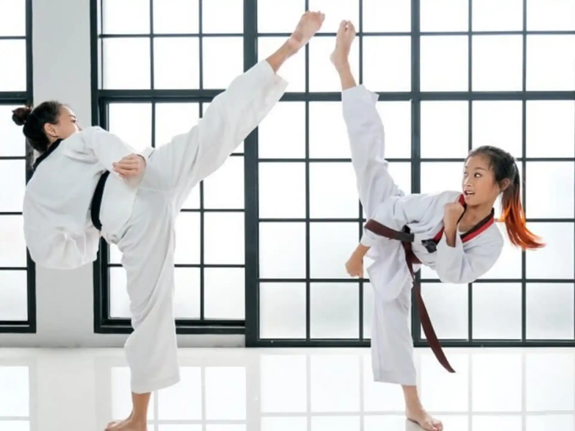 a few women in karate uniforms