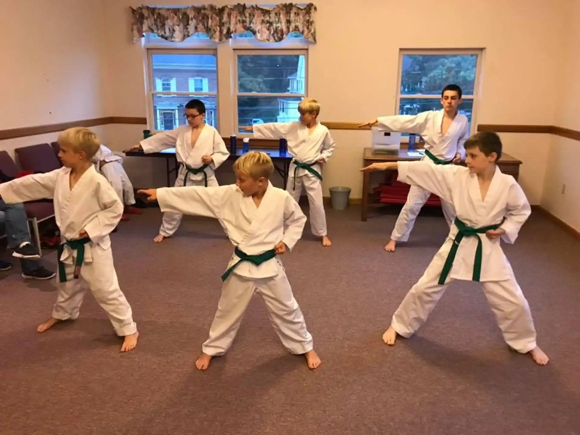 a group of people in karate uniforms