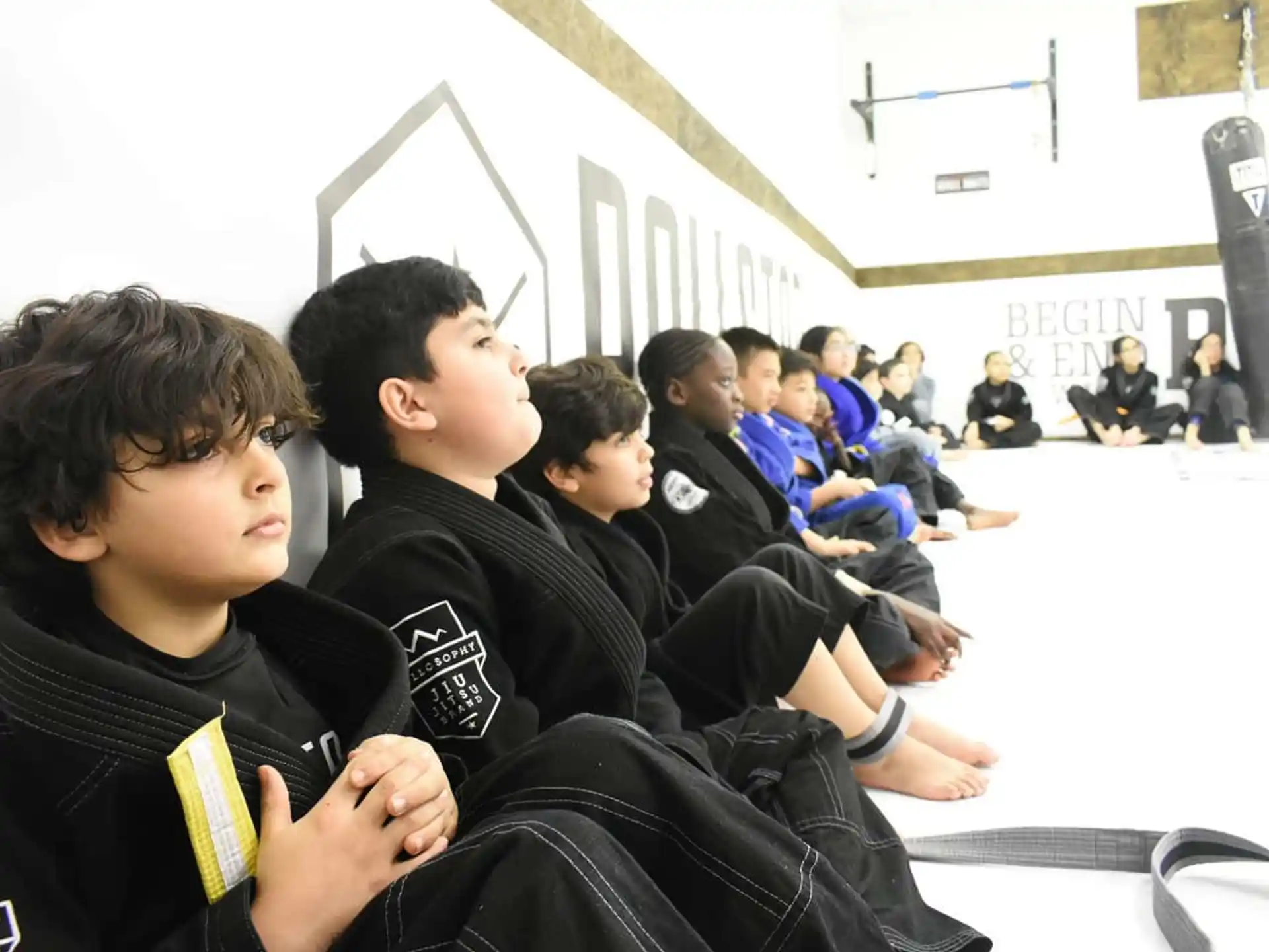 a group of people sitting in a room