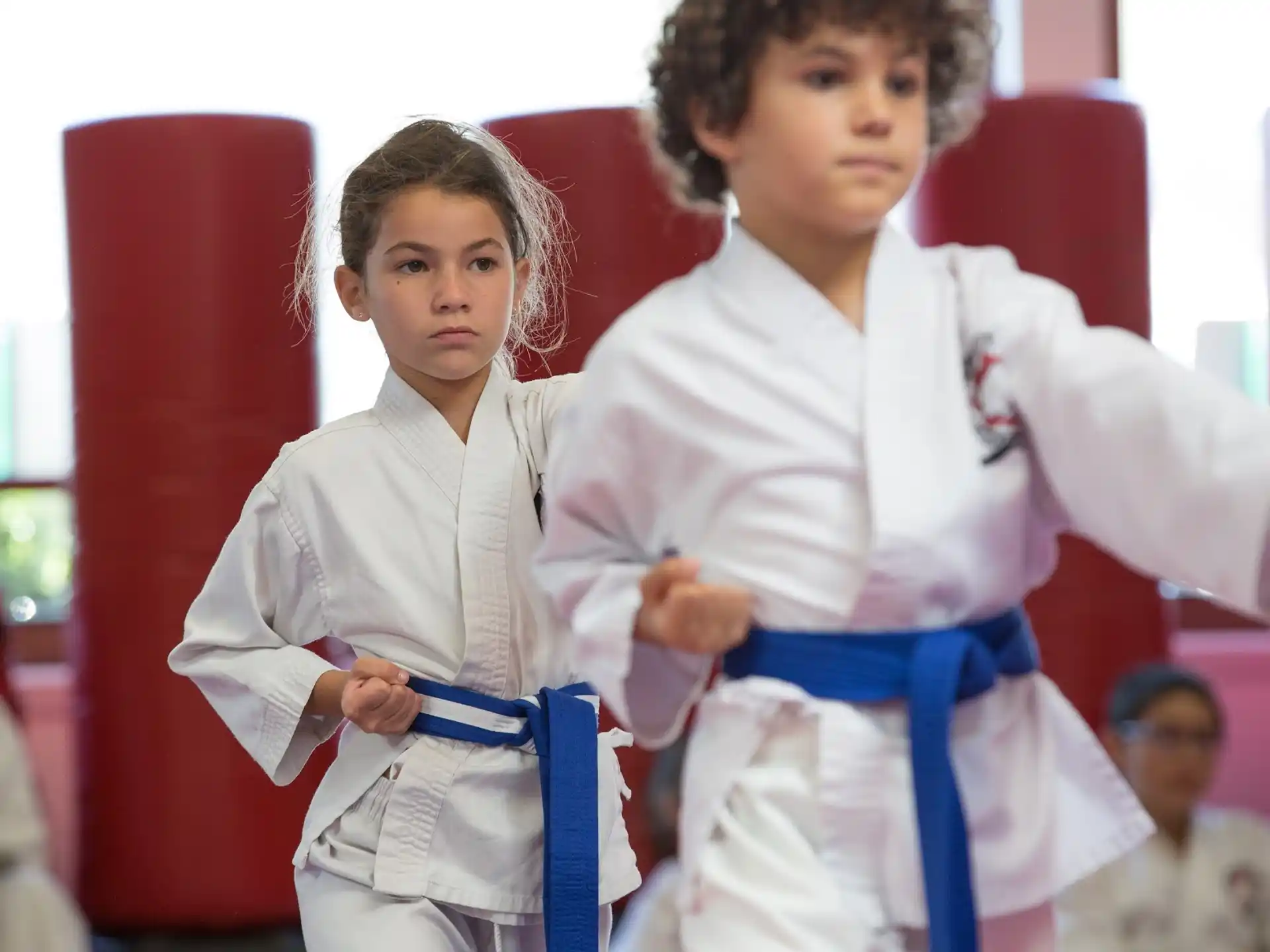 a couple of boys in karate uniforms