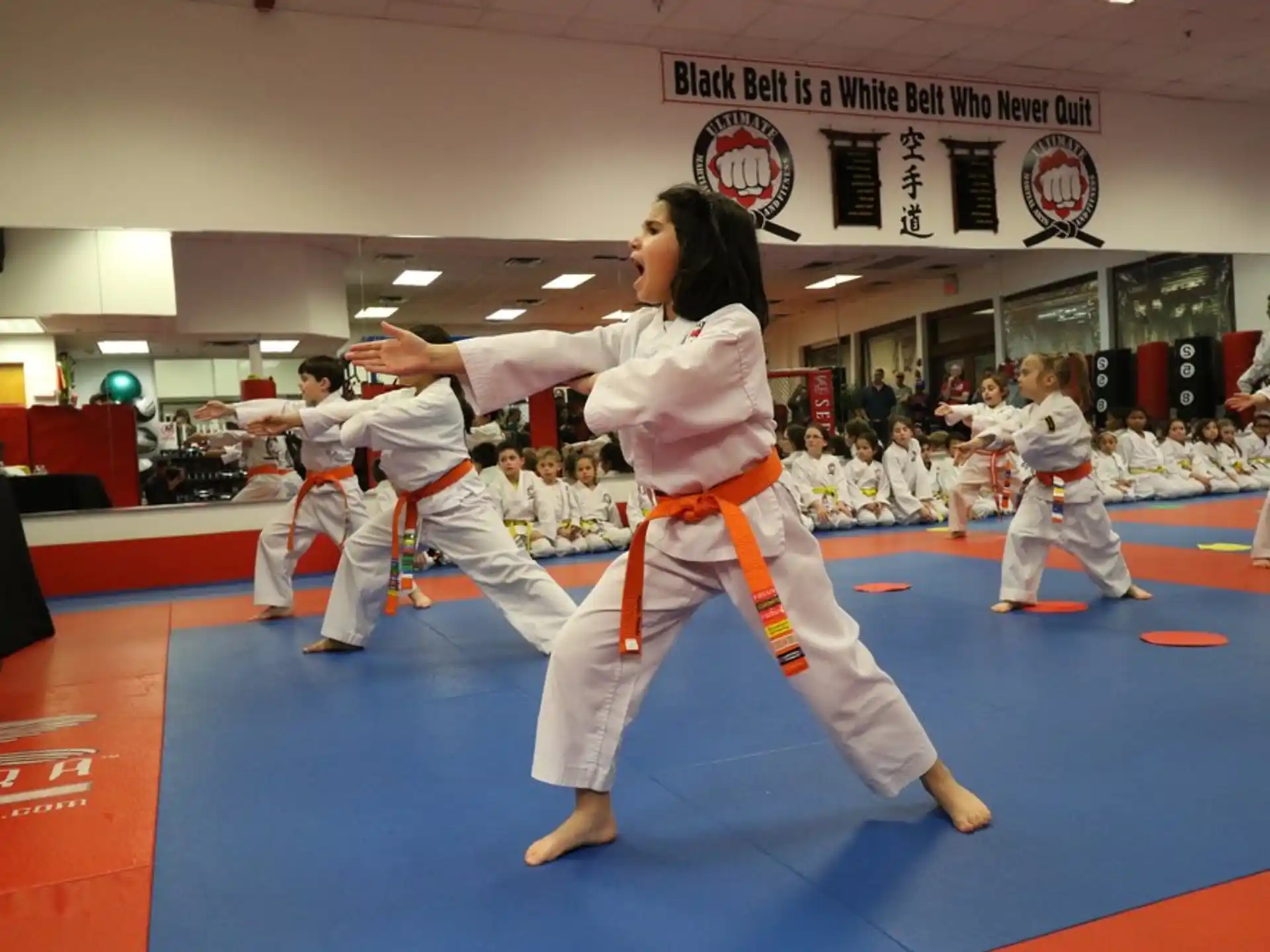 a group of people in karate uniforms