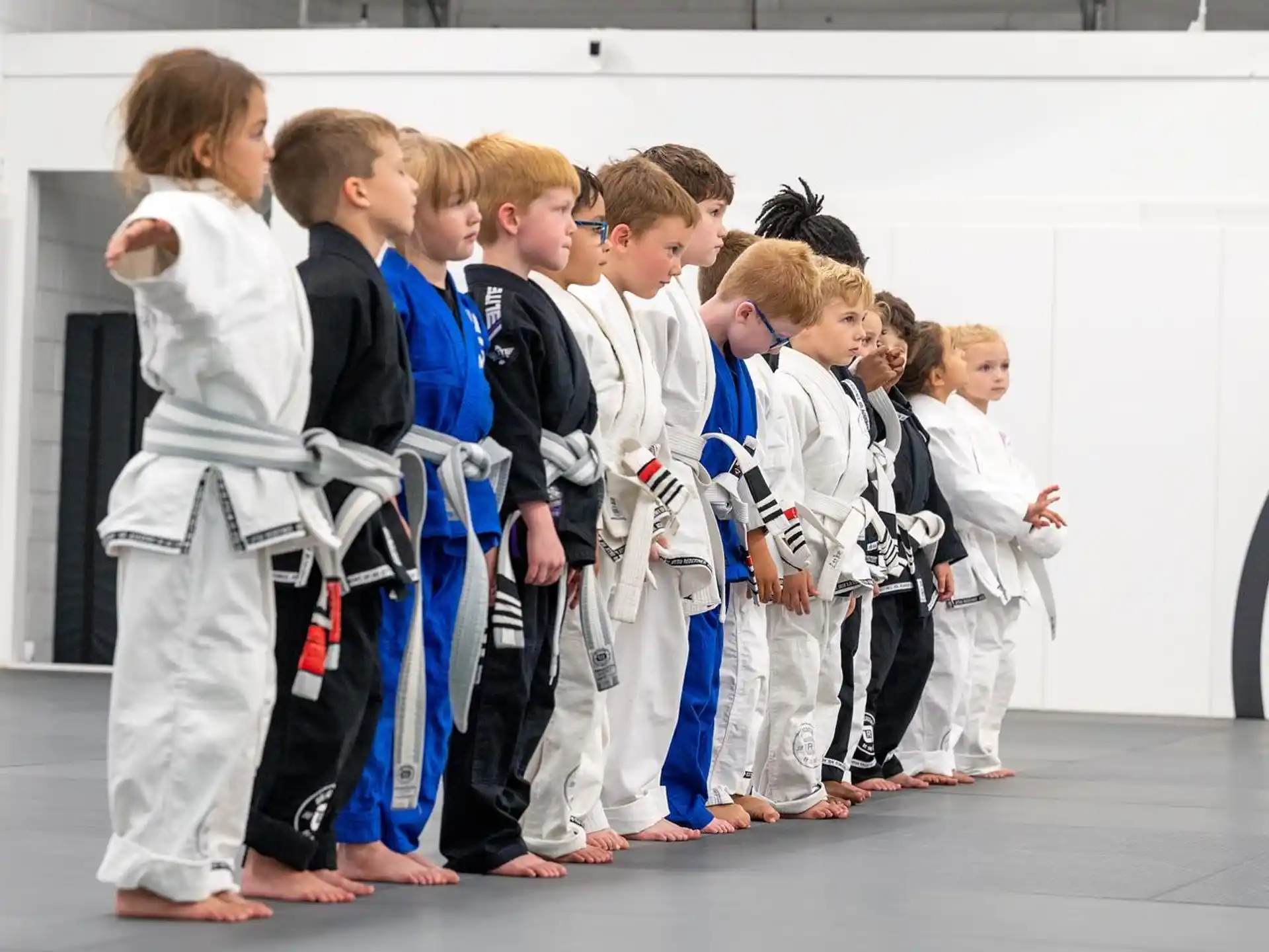 a group of people in karate uniforms
