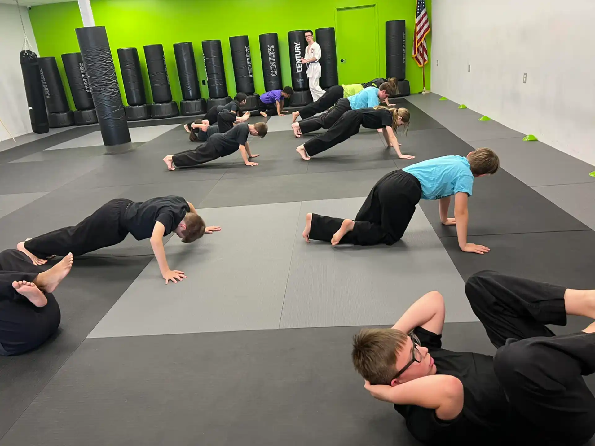 a group of people exercising