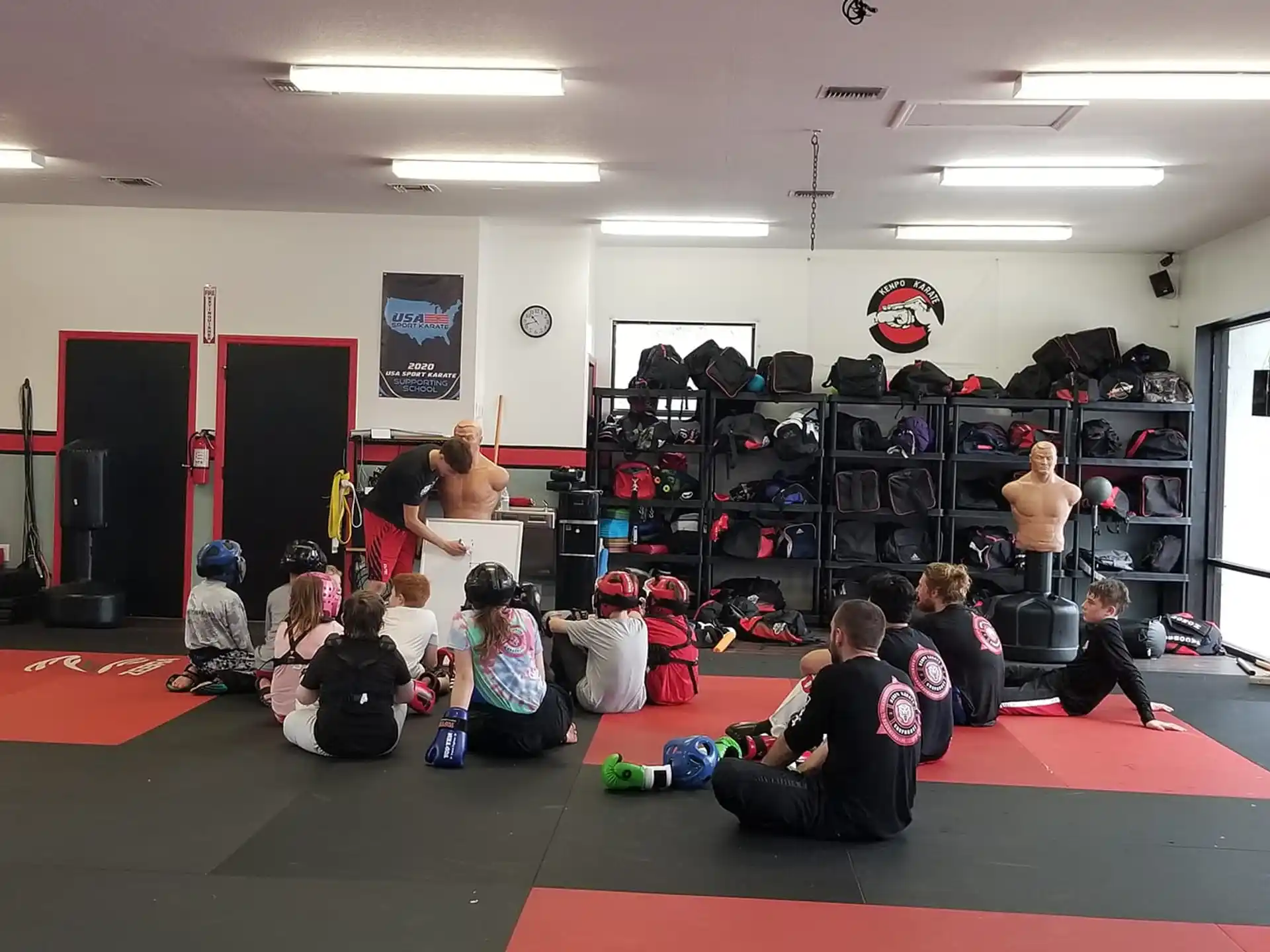 a group of people in a gym