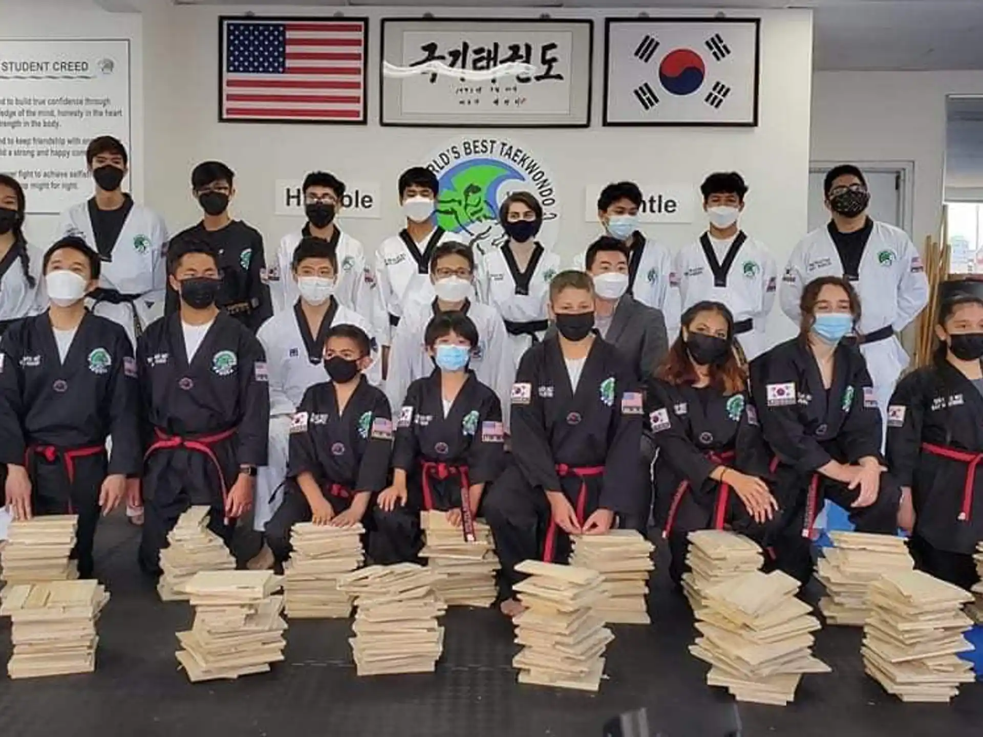 a group of people wearing masks