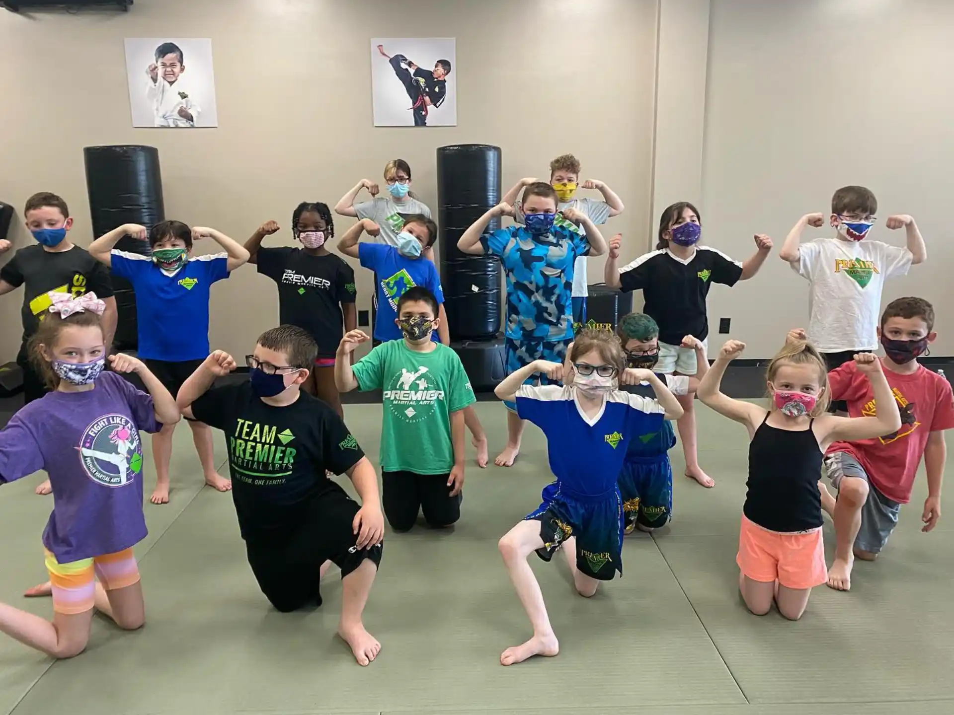 a group of children wearing masks